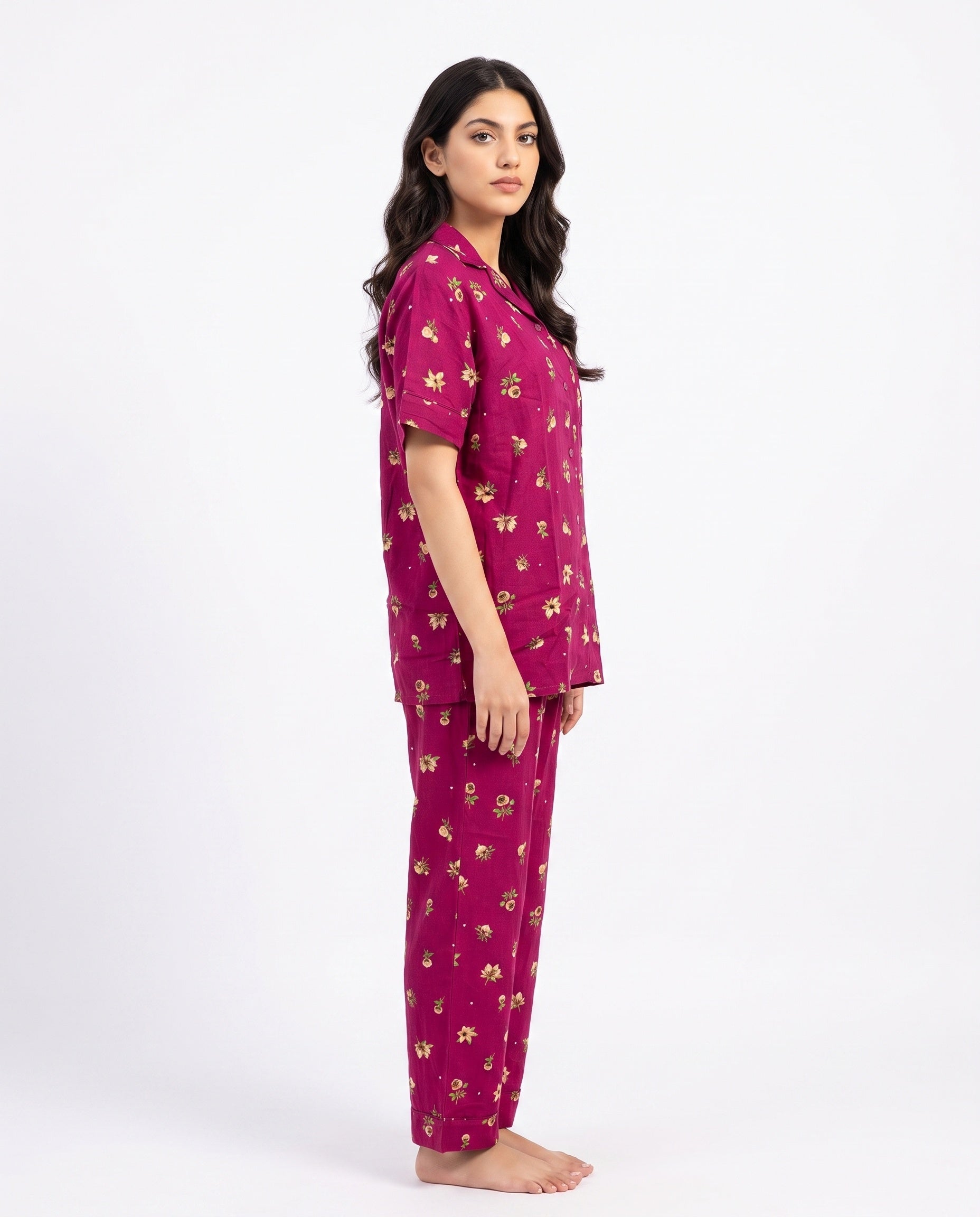 Linen Pajama Suit - Crimson Flora