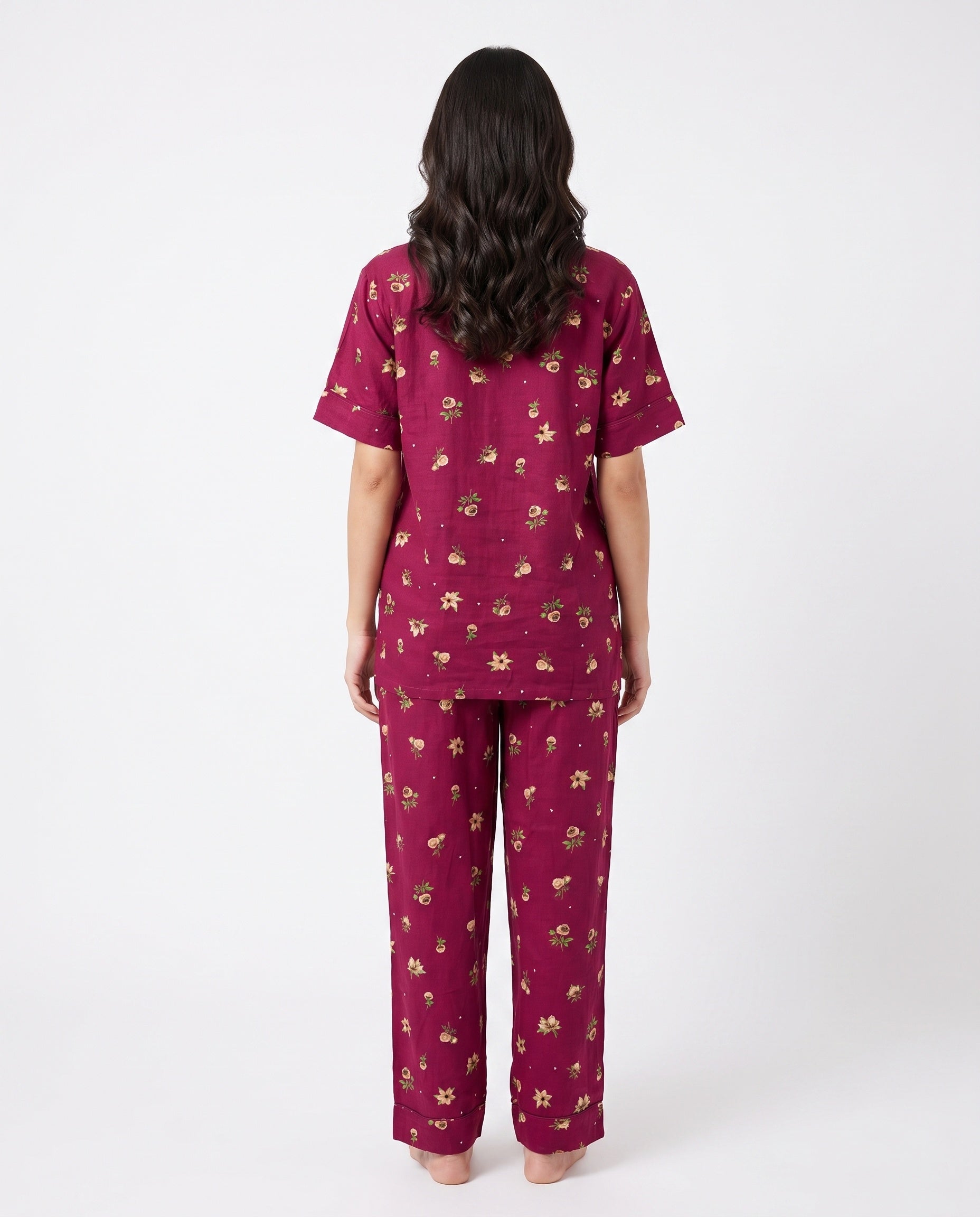 Linen Pajama Suit - Crimson Flora