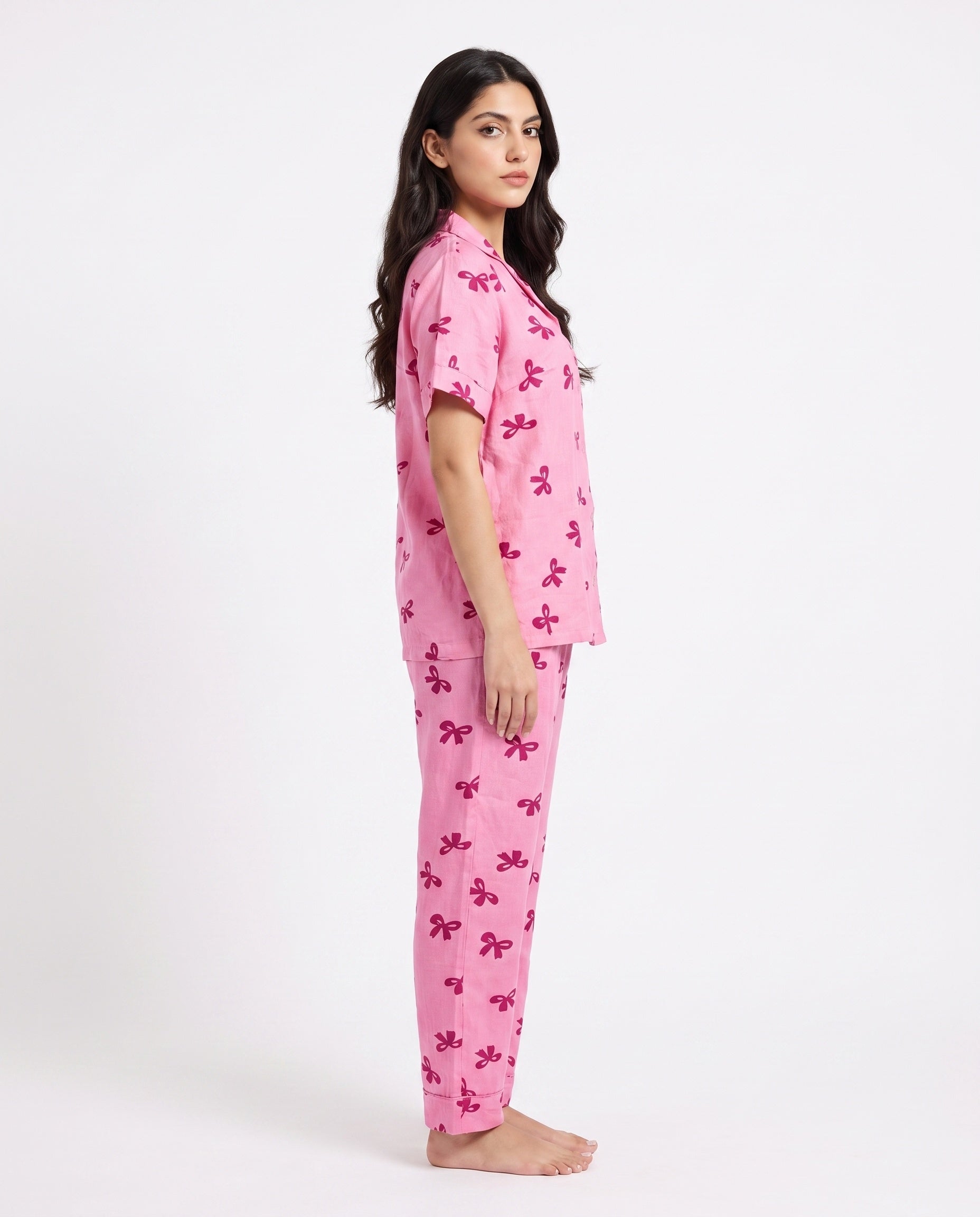 Linen Pajama Suit - Bow Blush