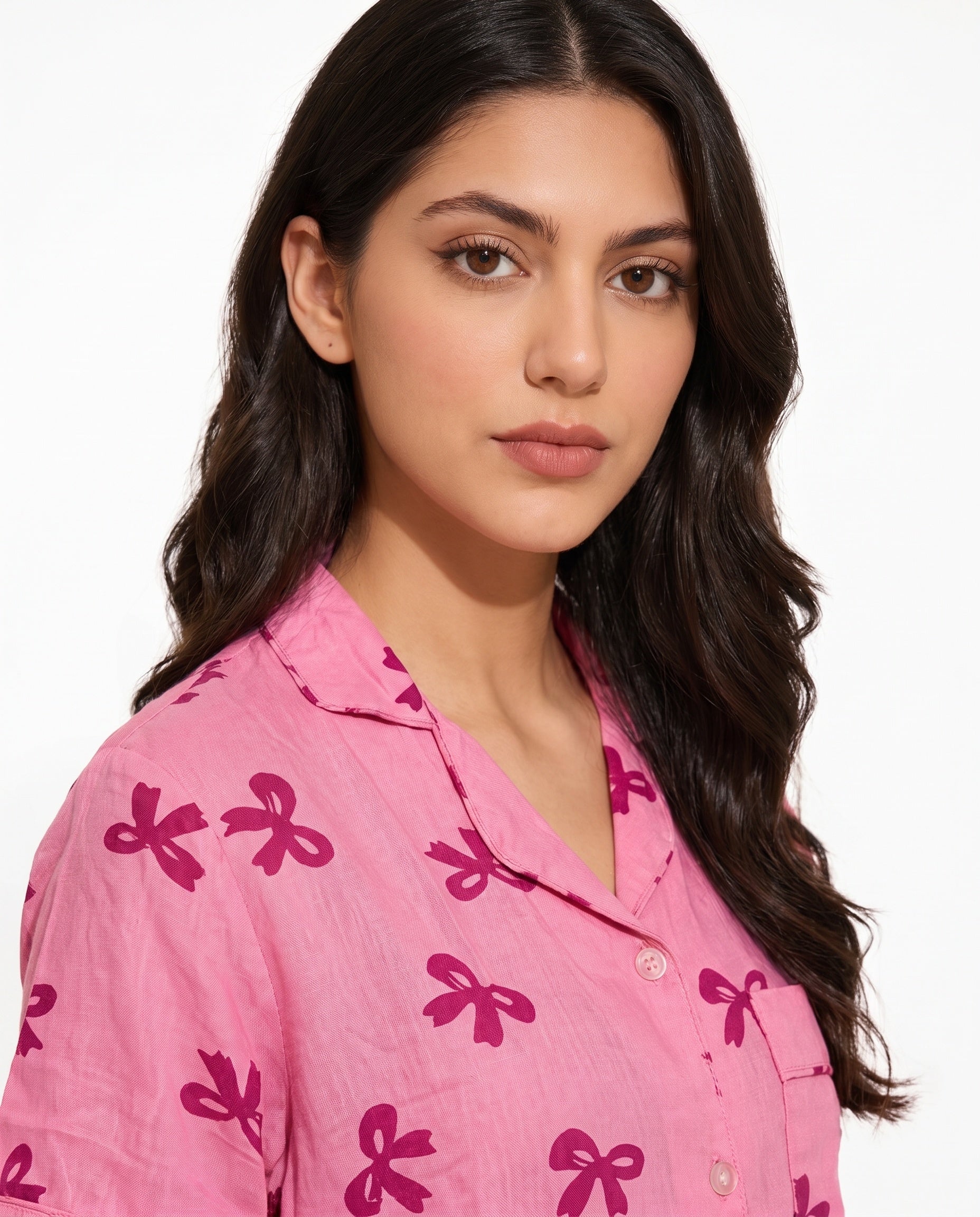 Linen Pajama Suit - Bow Blush