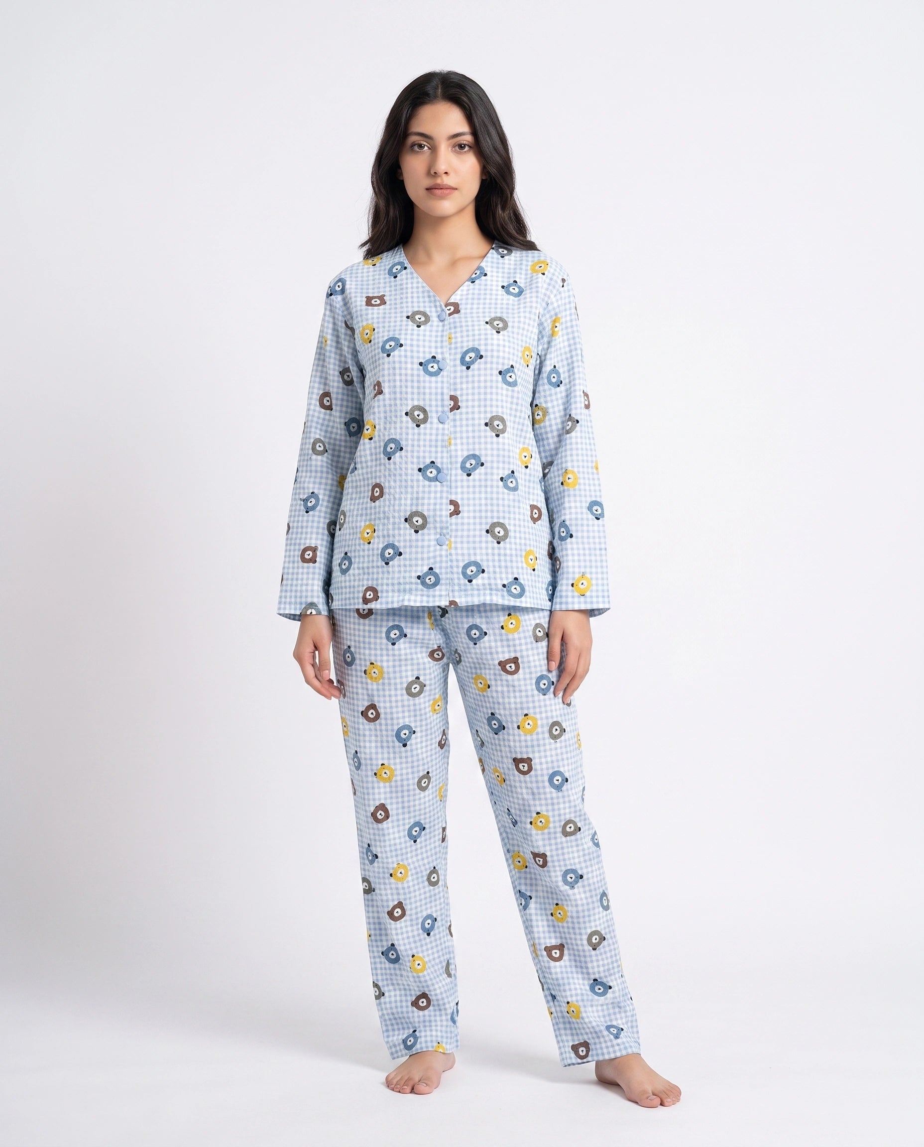 Summer Crinkled Pajama Suit - Blue Bear