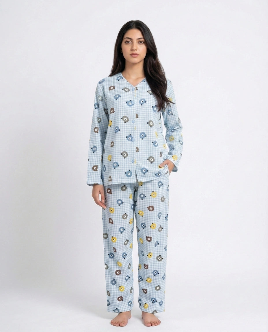 Summer Crinkled Pajama Suit - Blue Bear