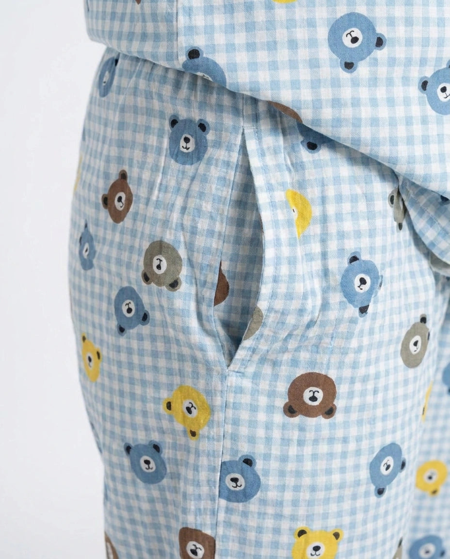 Summer Crinkled Pajama Suit - Blue Bear