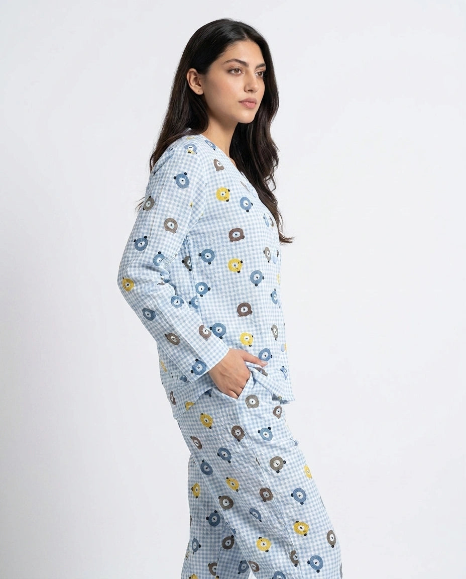 Summer Crinkled Pajama Suit - Blue Bear