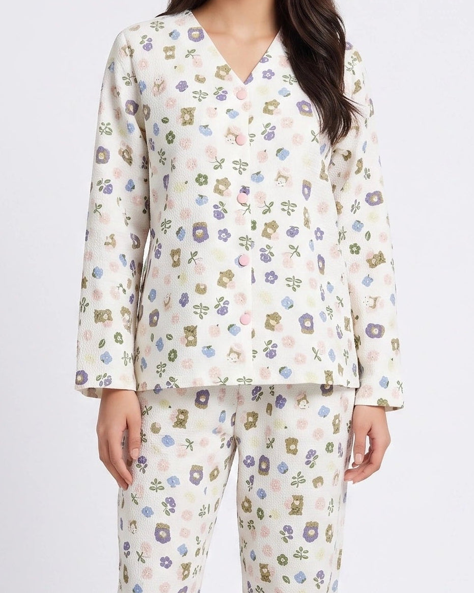 Summer Crinkled Pajama Suit - Pastel Bloom