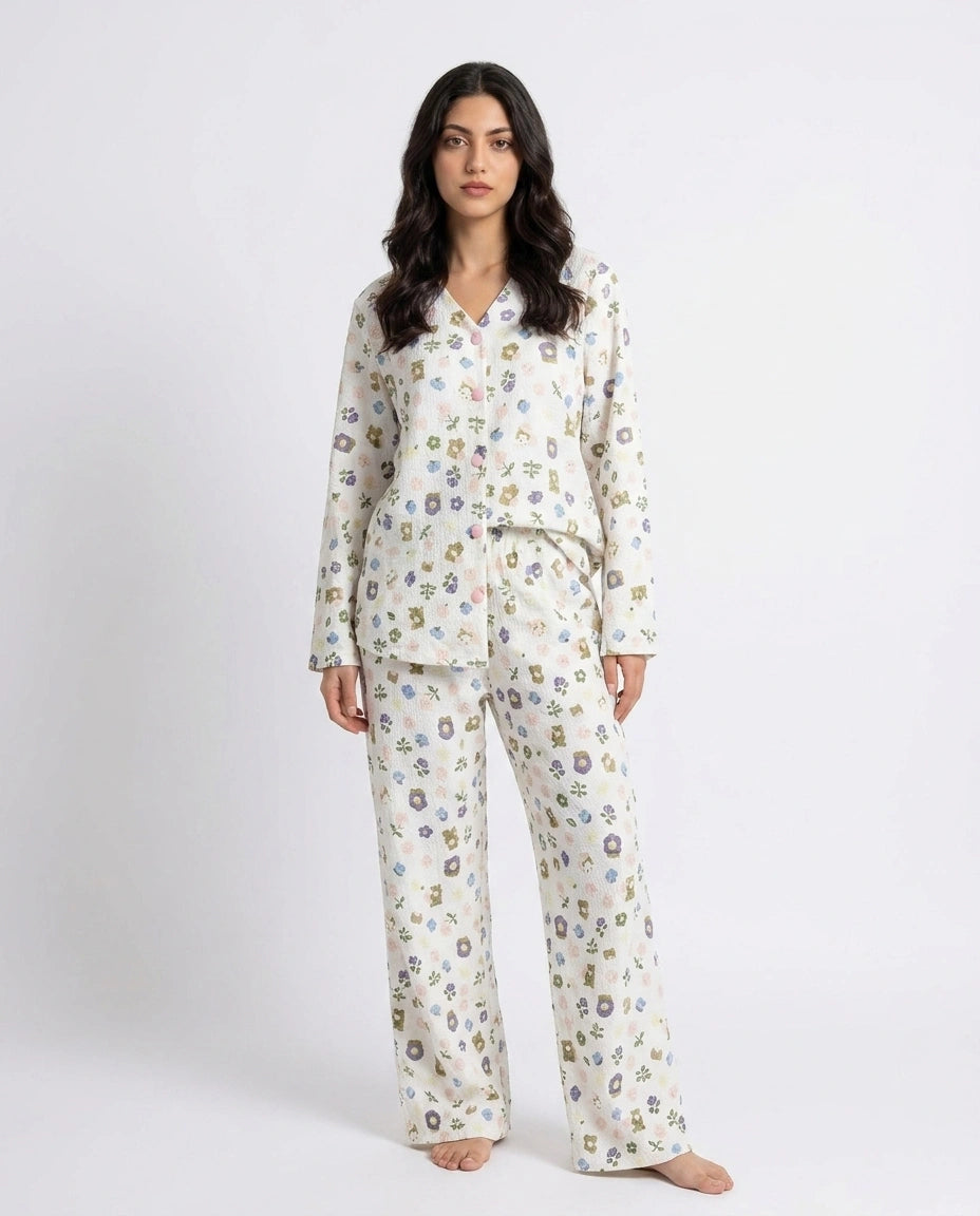 Summer Crinkled Pajama Suit - Pastel Bloom