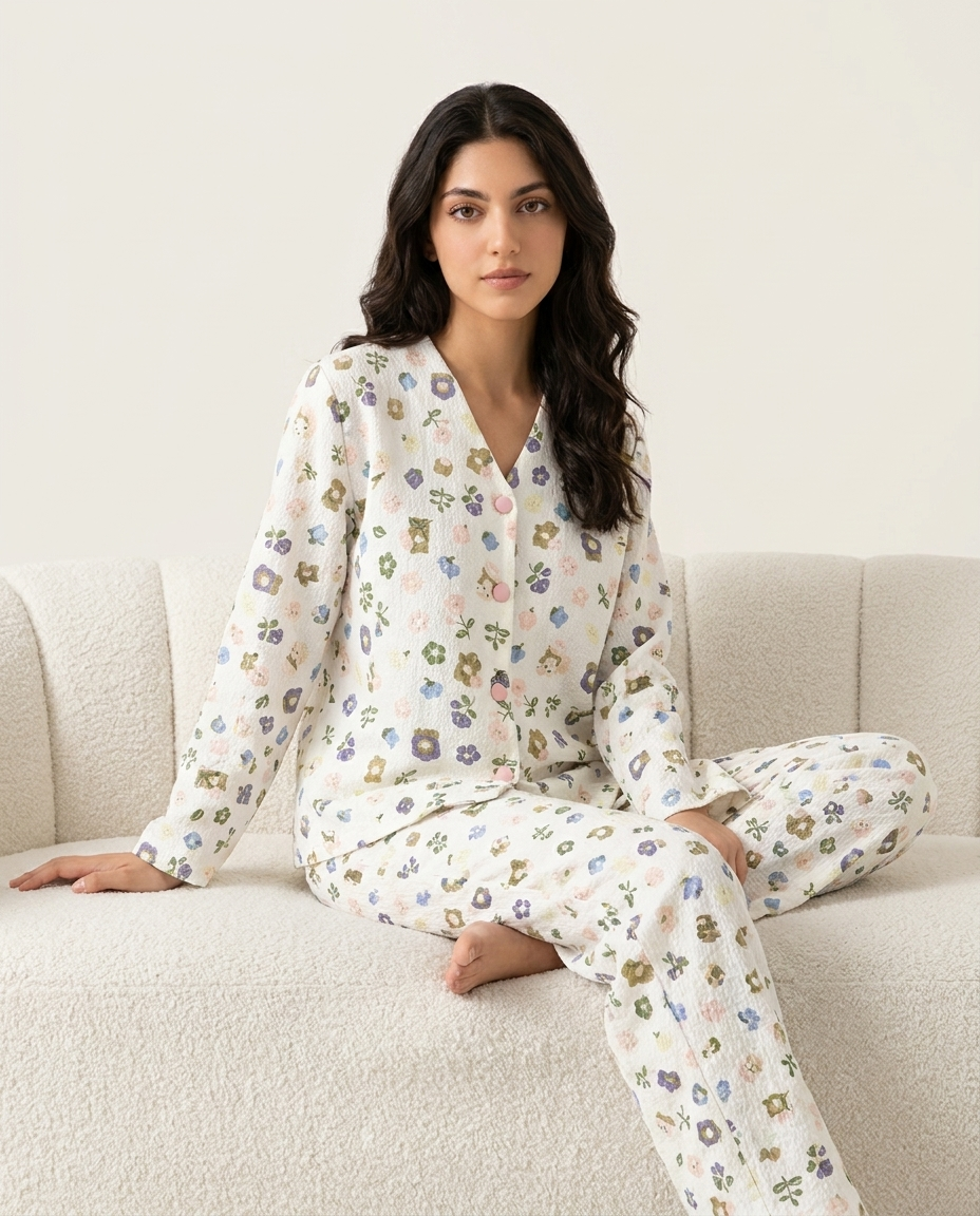 Summer Crinkled Pajama Suit - Pastel Bloom