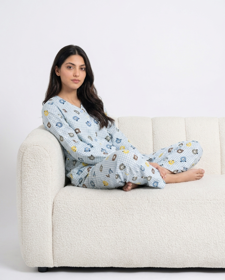 Summer Crinkled Pajama Suit - Blue Bear