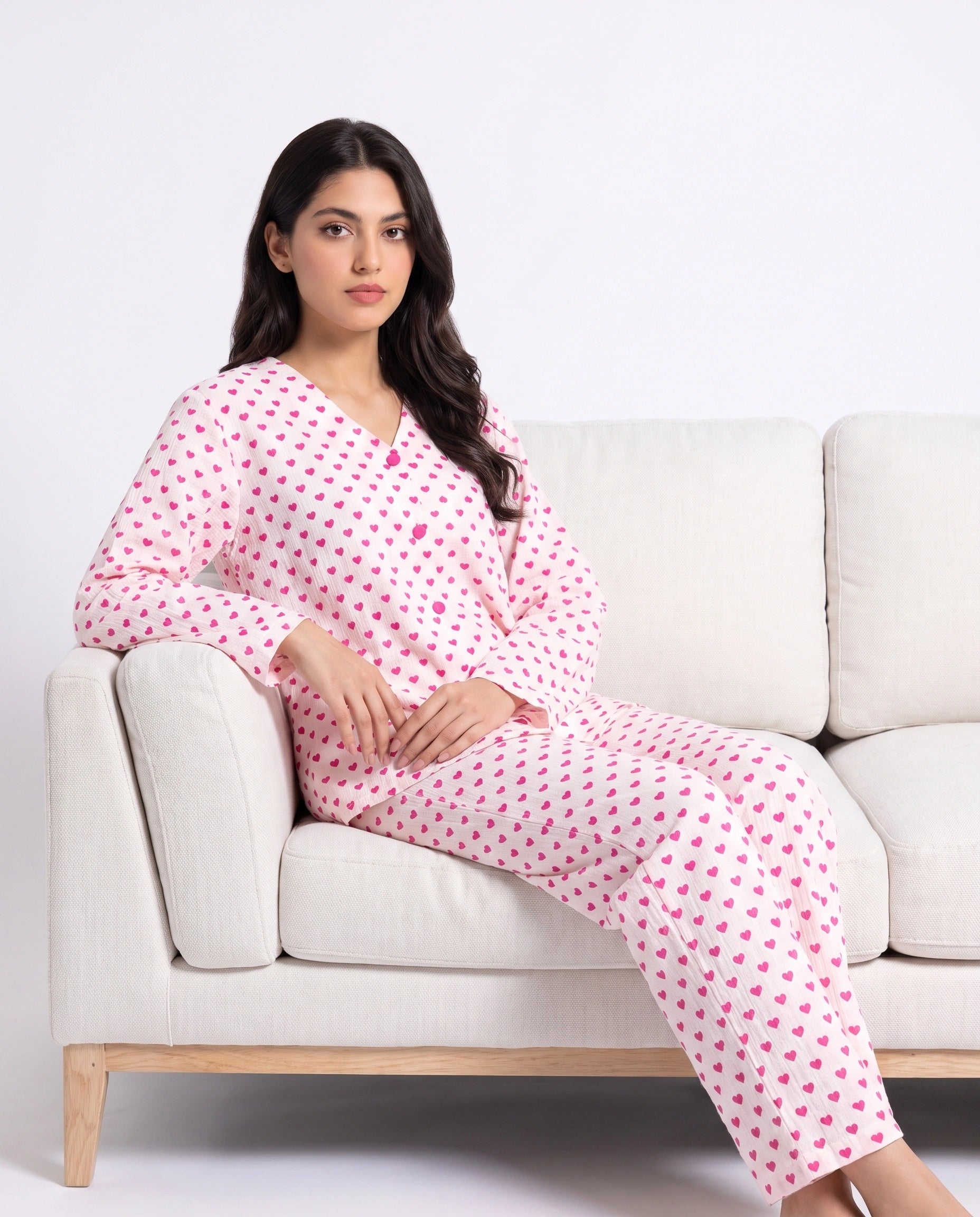Summer Crinkled Pajama Suit - Love Checks