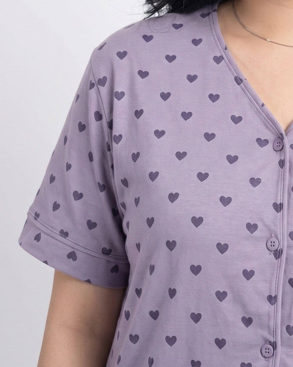 Cotton PJ Set - Heart Bliss - Purple