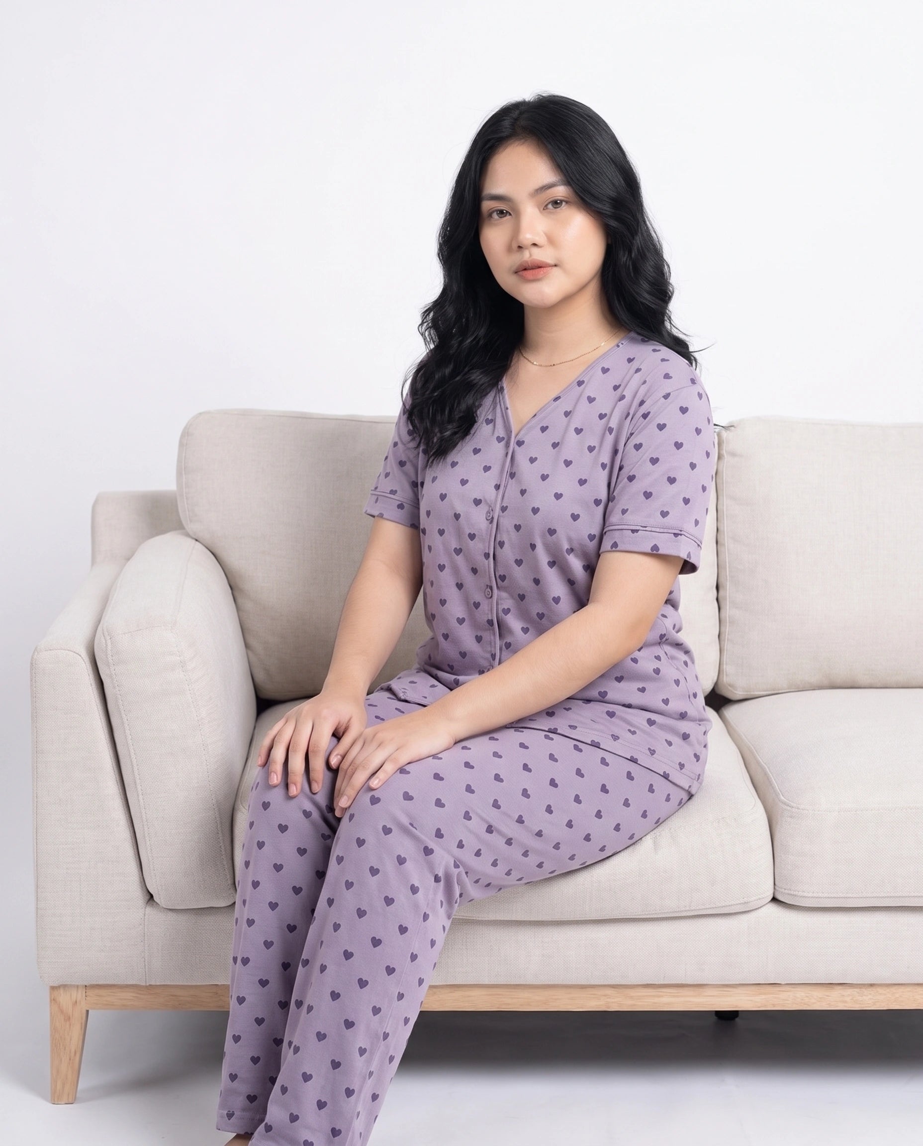 Cotton PJ Set - Heart Bliss - Purple