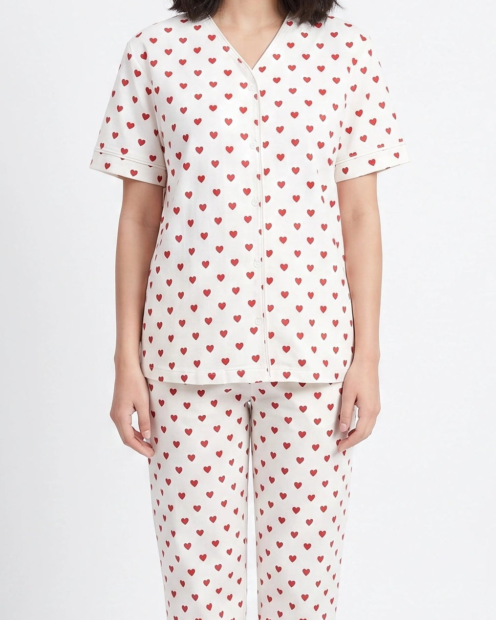 Cotton PJ Set - Heart Bliss - White