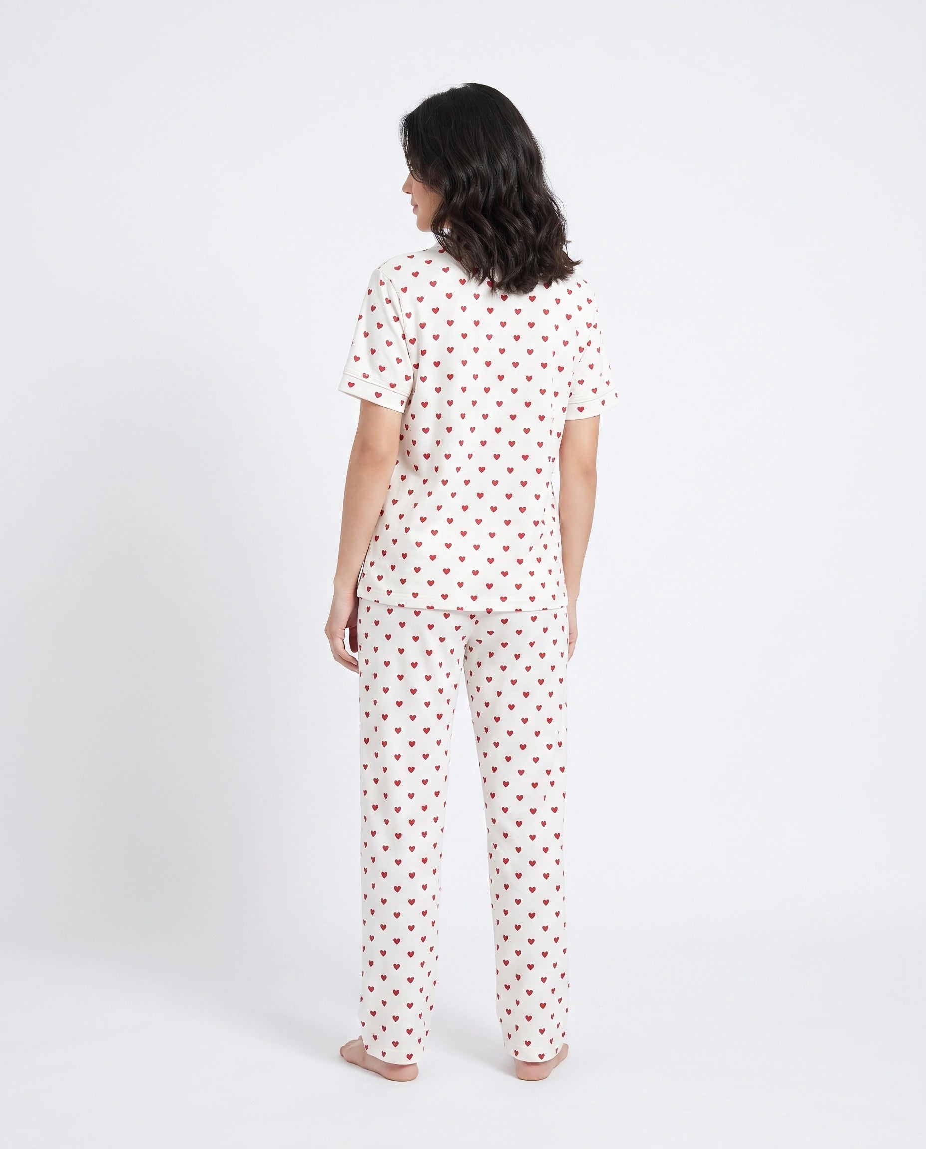 Cotton PJ Set - Heart Bliss - White