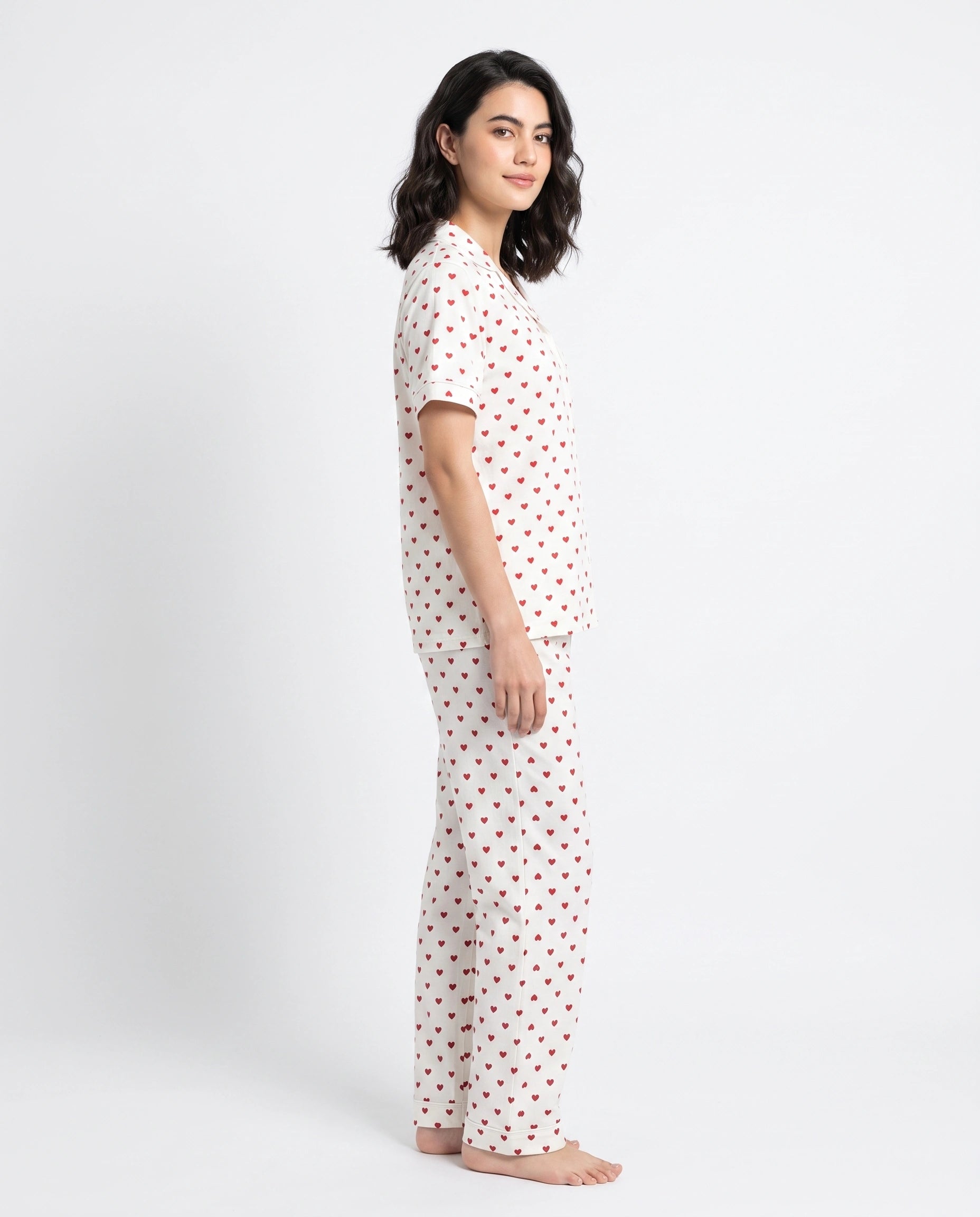 Cotton PJ Set - Heart Bliss - White