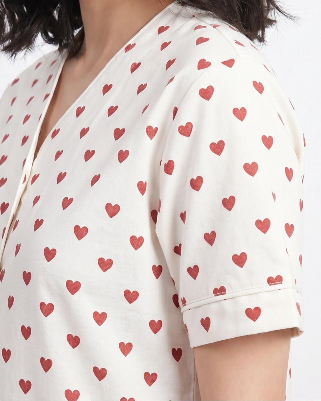 Cotton PJ Set - Heart Bliss - White