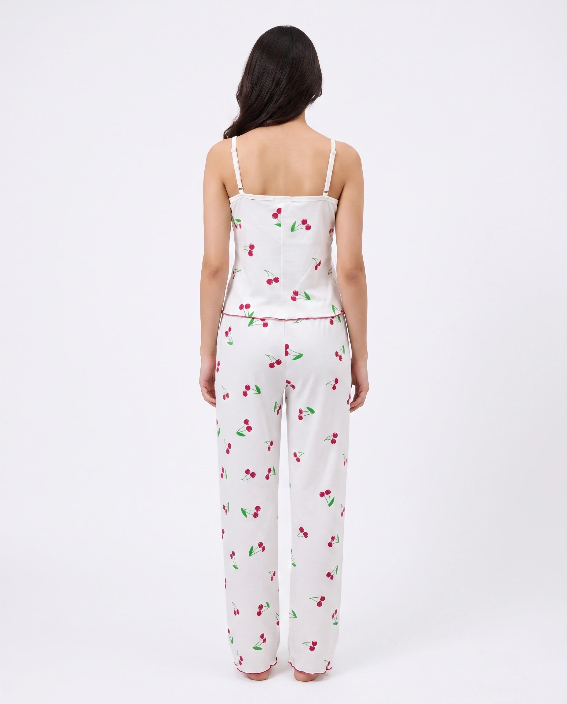 Cotton Sleeveless PJ Set - Cherry Bliss - White
