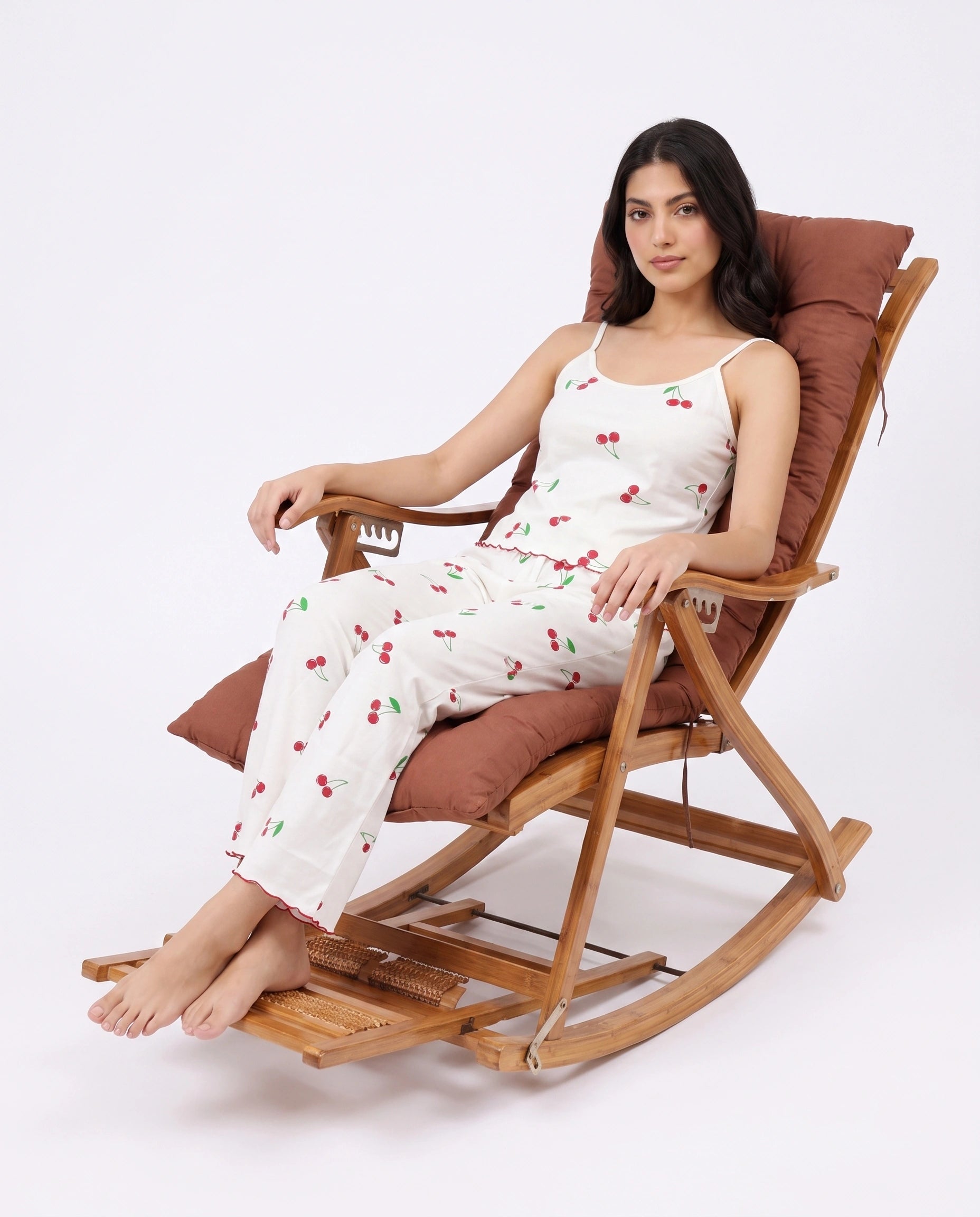Cotton Sleeveless PJ Set - Cherry Bliss - White