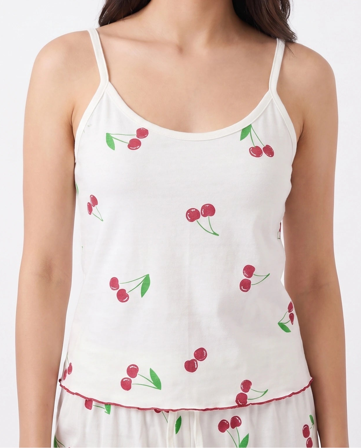 Cotton Sleeveless PJ Set - Cherry Bliss - White
