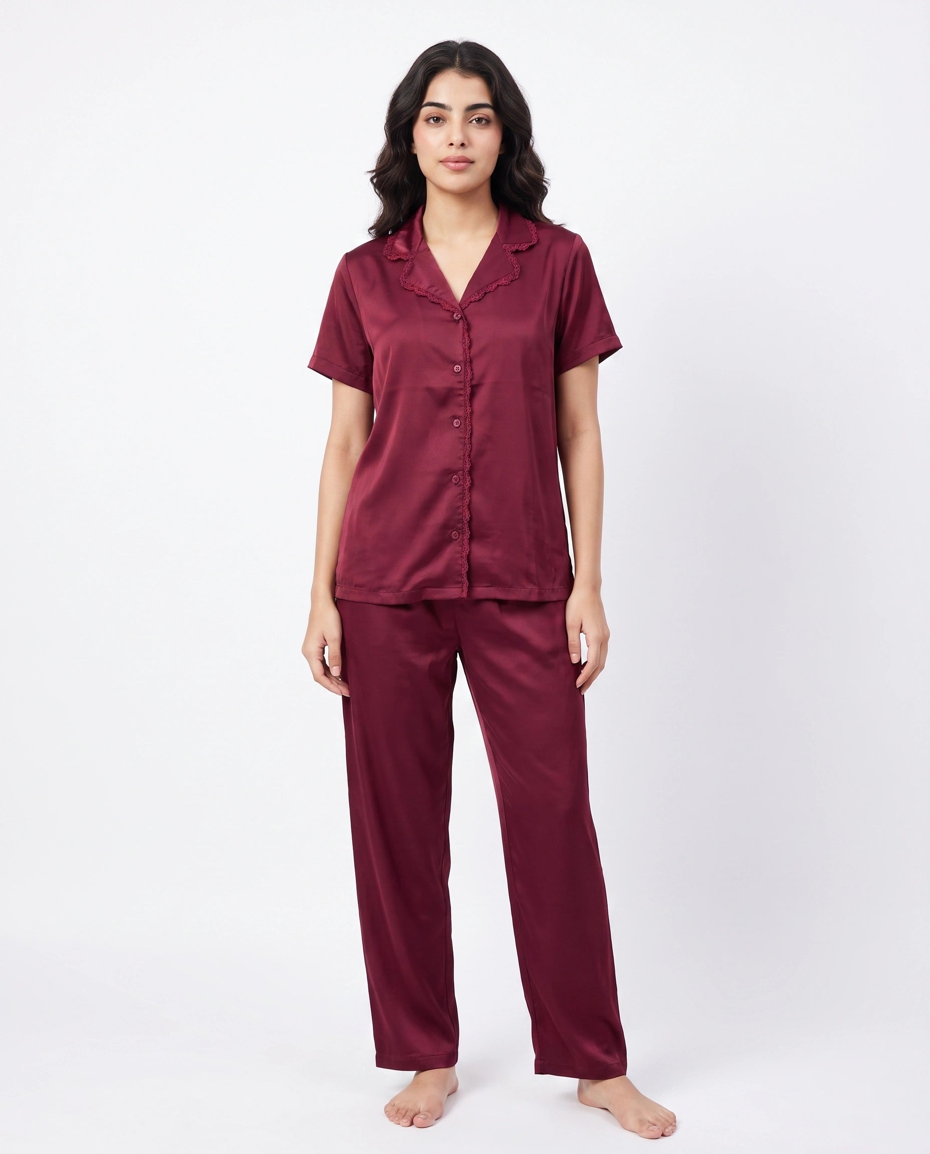Silk PJ Set - Rosia - Maroon