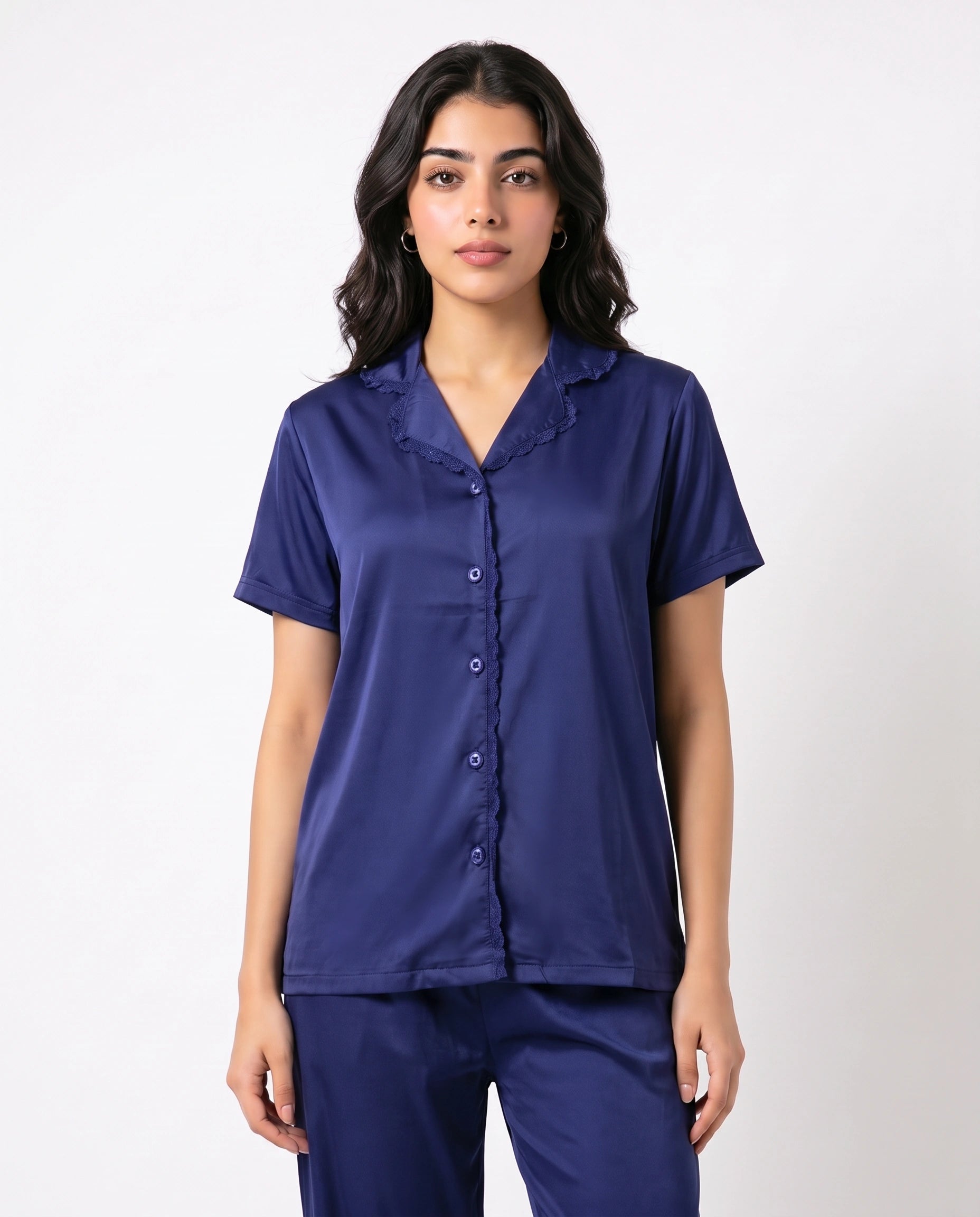 Silk PJ Set - Rosia - Navy Blue