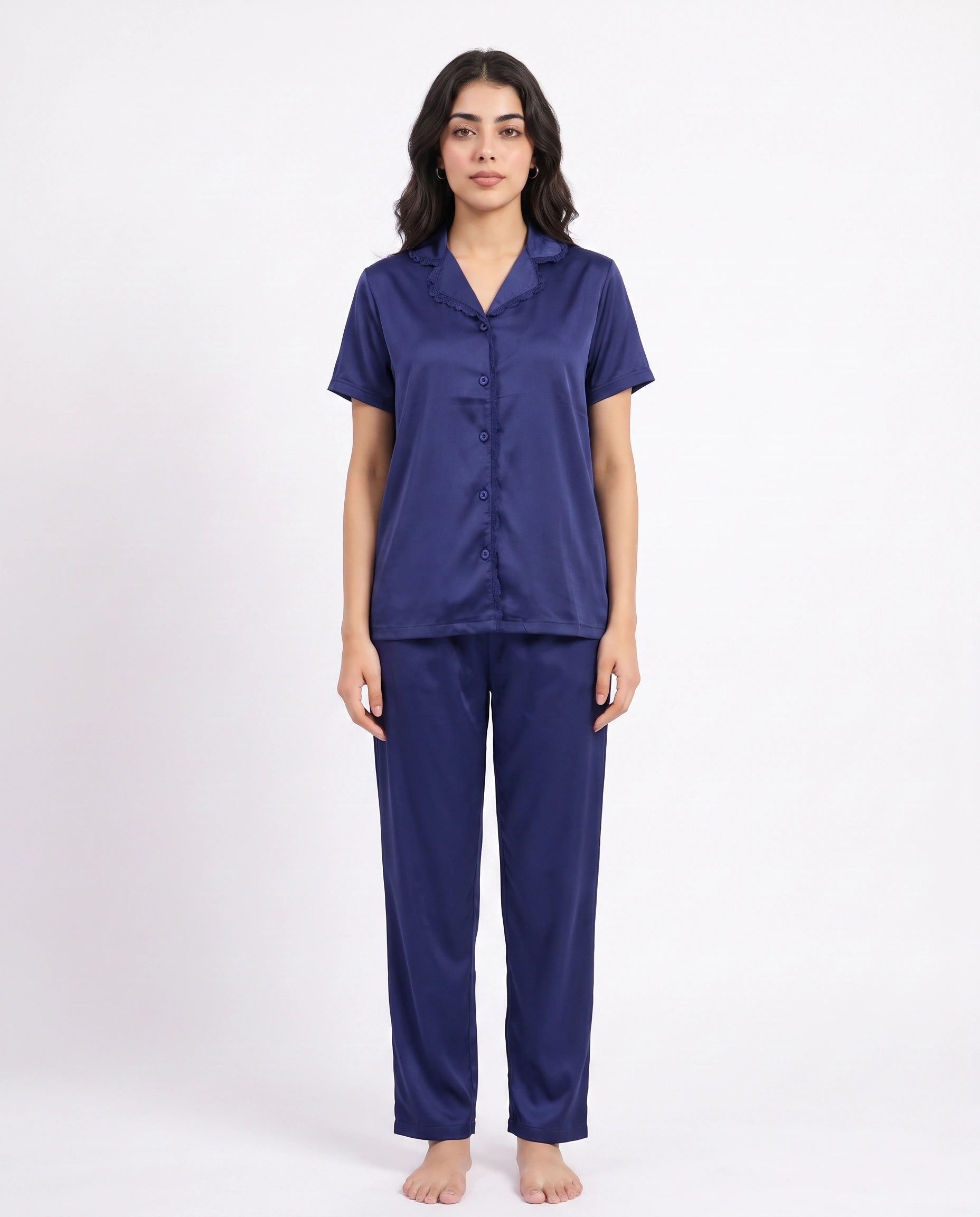 Silk PJ Set - Rosia - Navy Blue