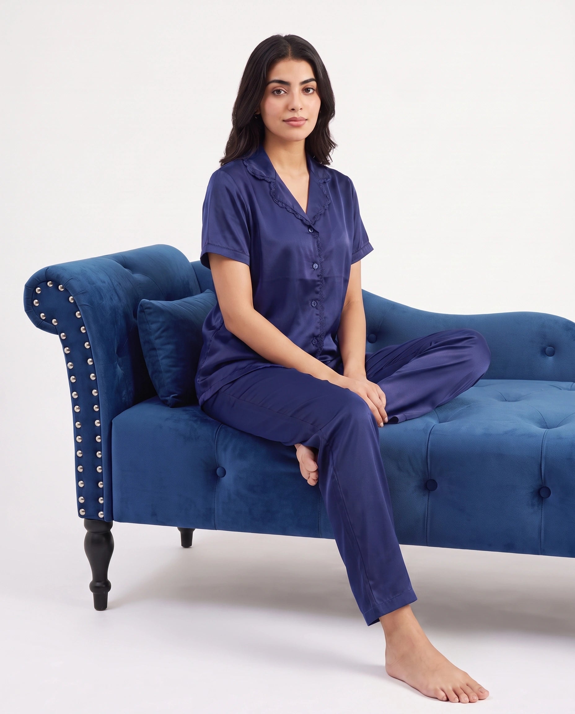 Silk PJ Set - Rosia - Navy Blue