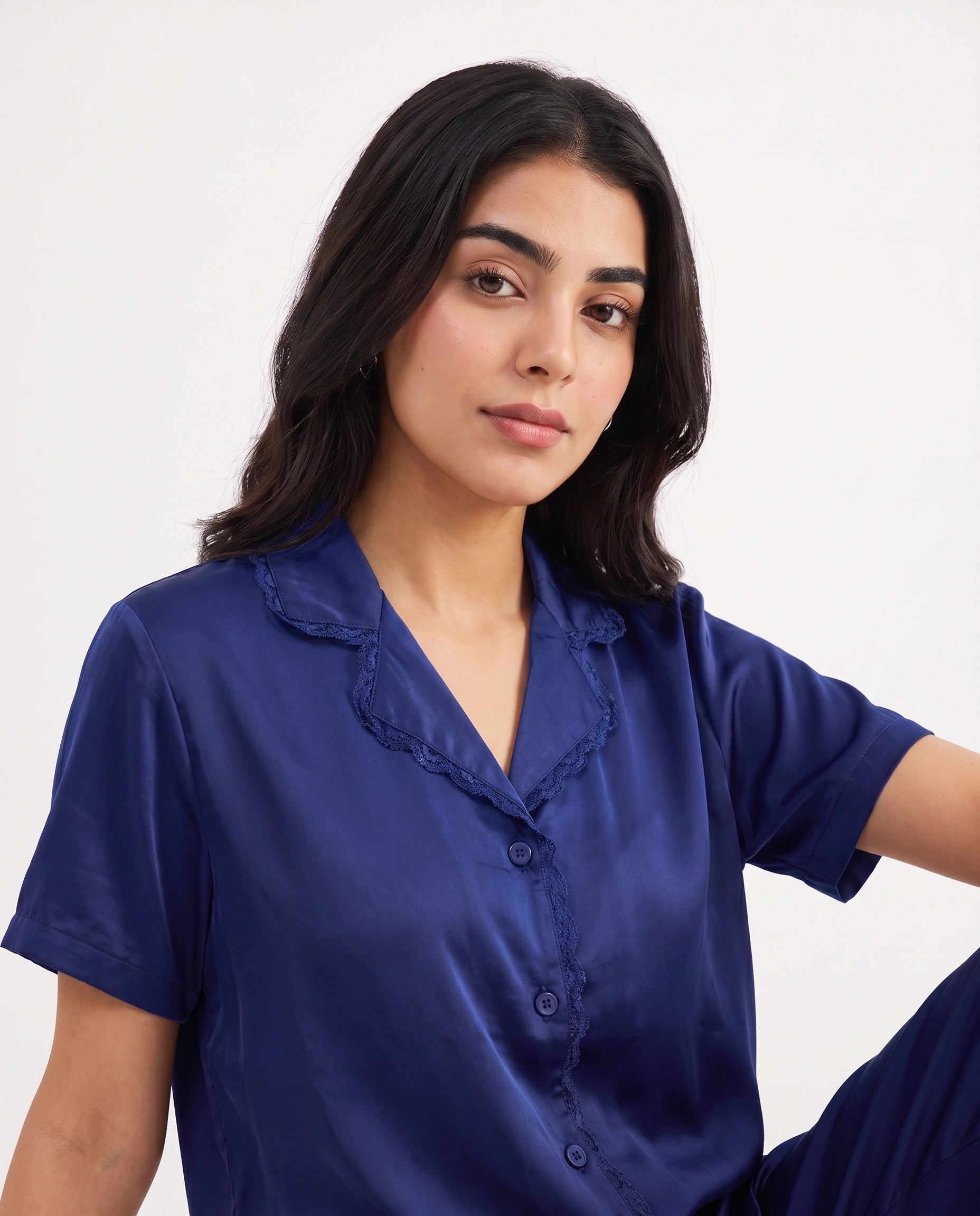 Silk PJ Set - Rosia - Navy Blue