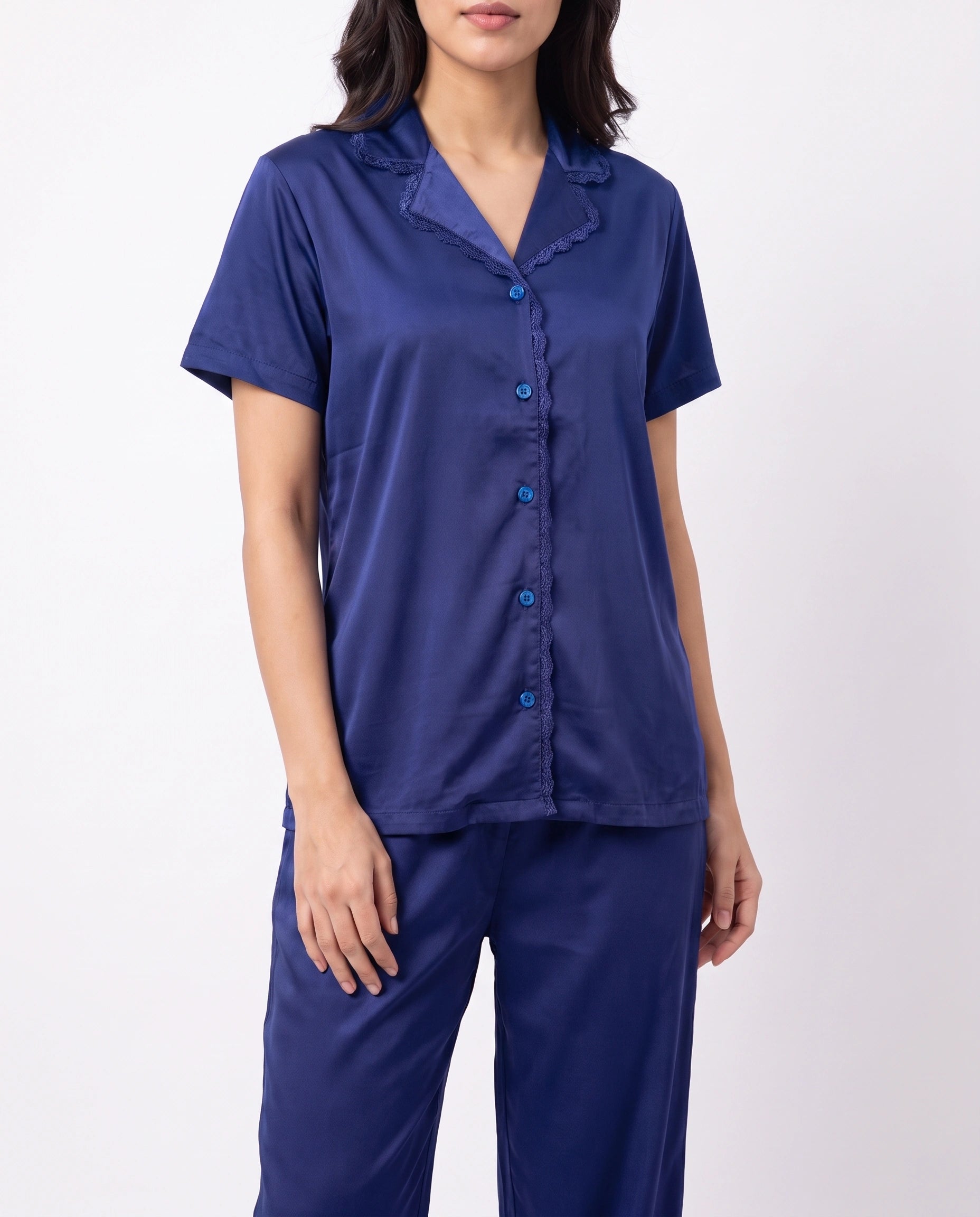 Silk PJ Set - Rosia - Navy Blue