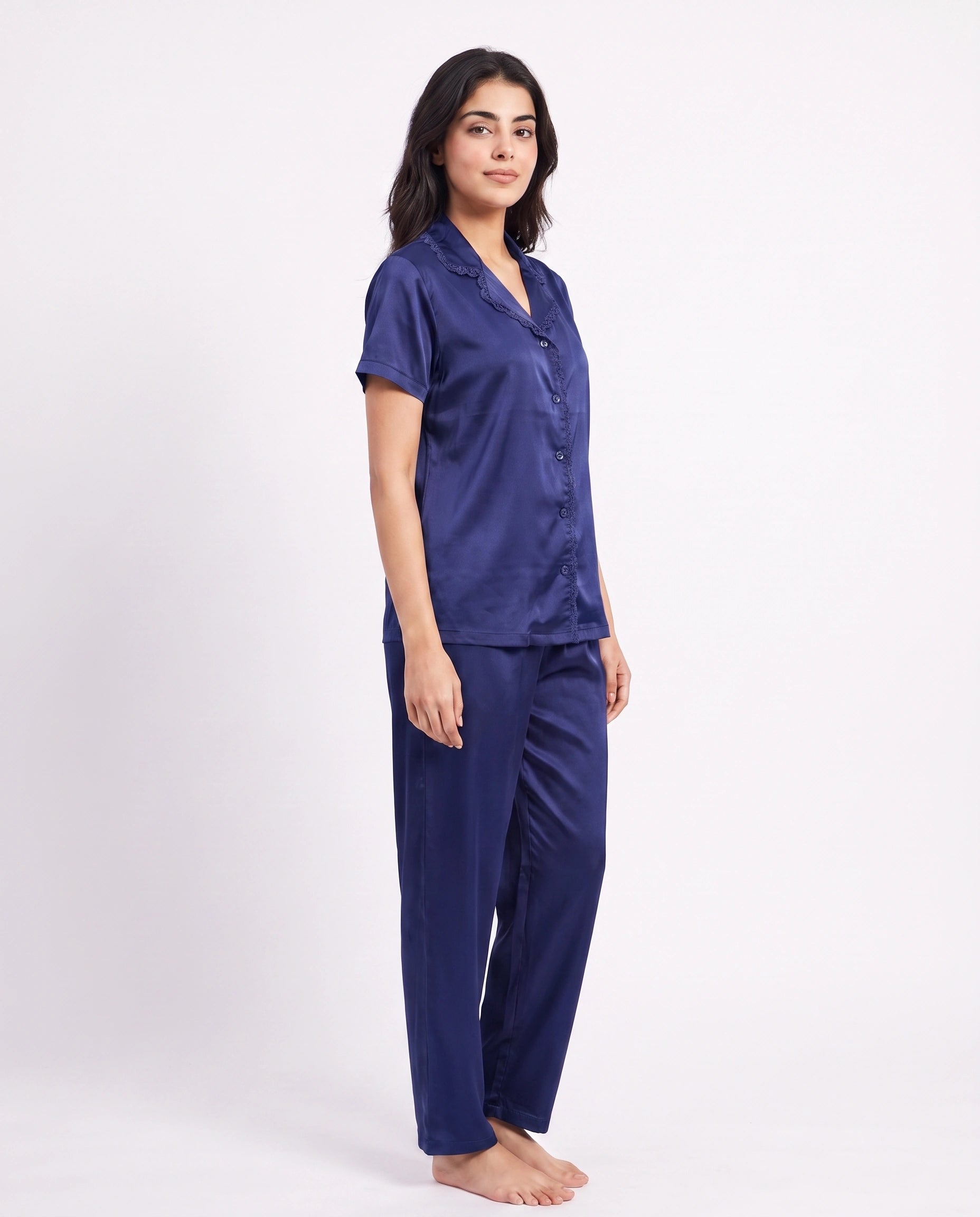 Silk PJ Set - Rosia - Navy Blue