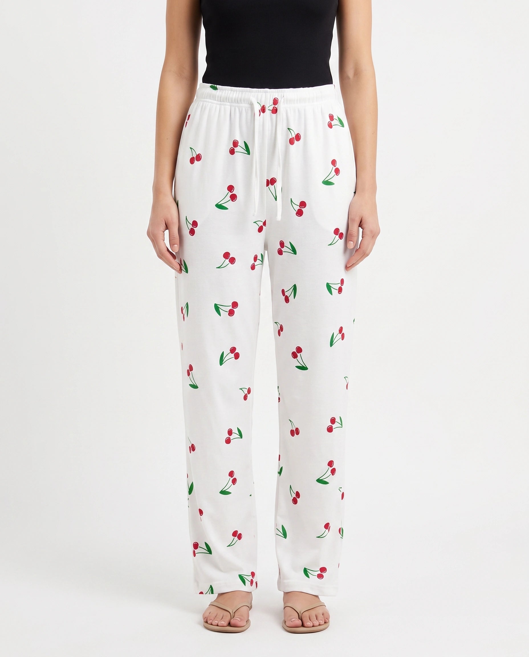 Cotton Trouser - Cherry Daze - White