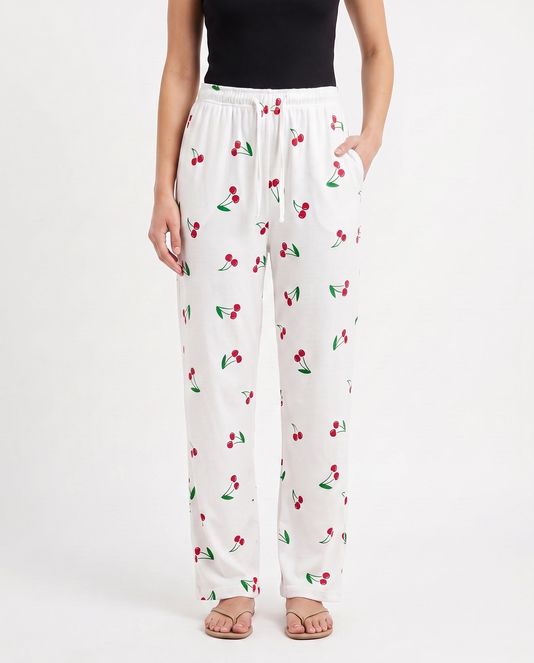 Cotton Trouser - Cherry Daze - White