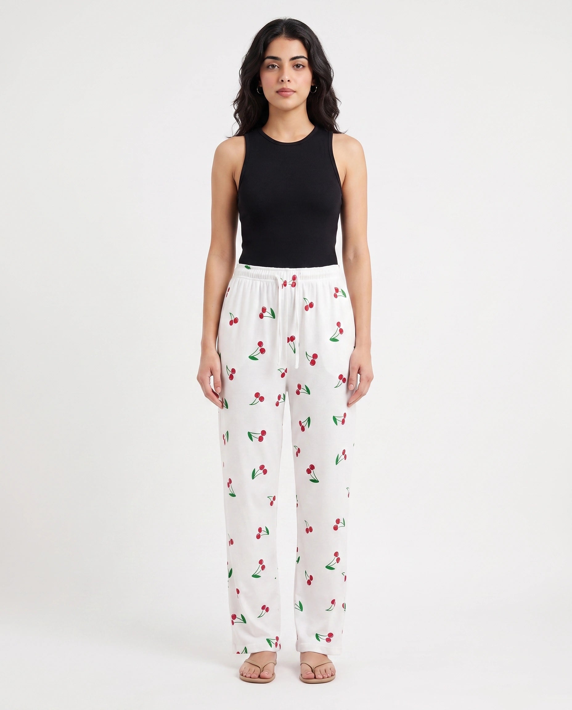 Cotton Trouser - Cherry Daze - White