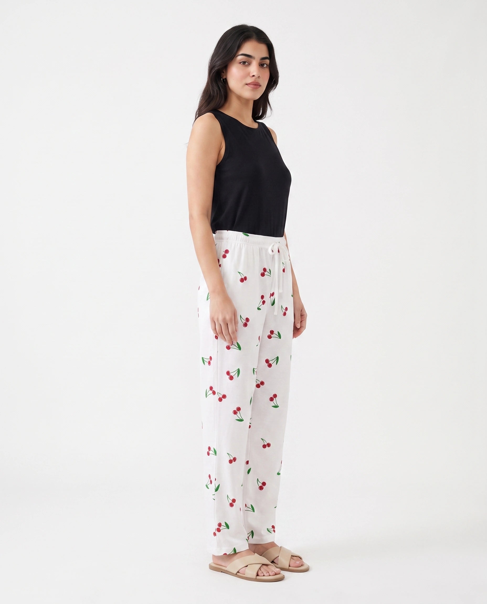 Cotton Trouser - Cherry Daze - White