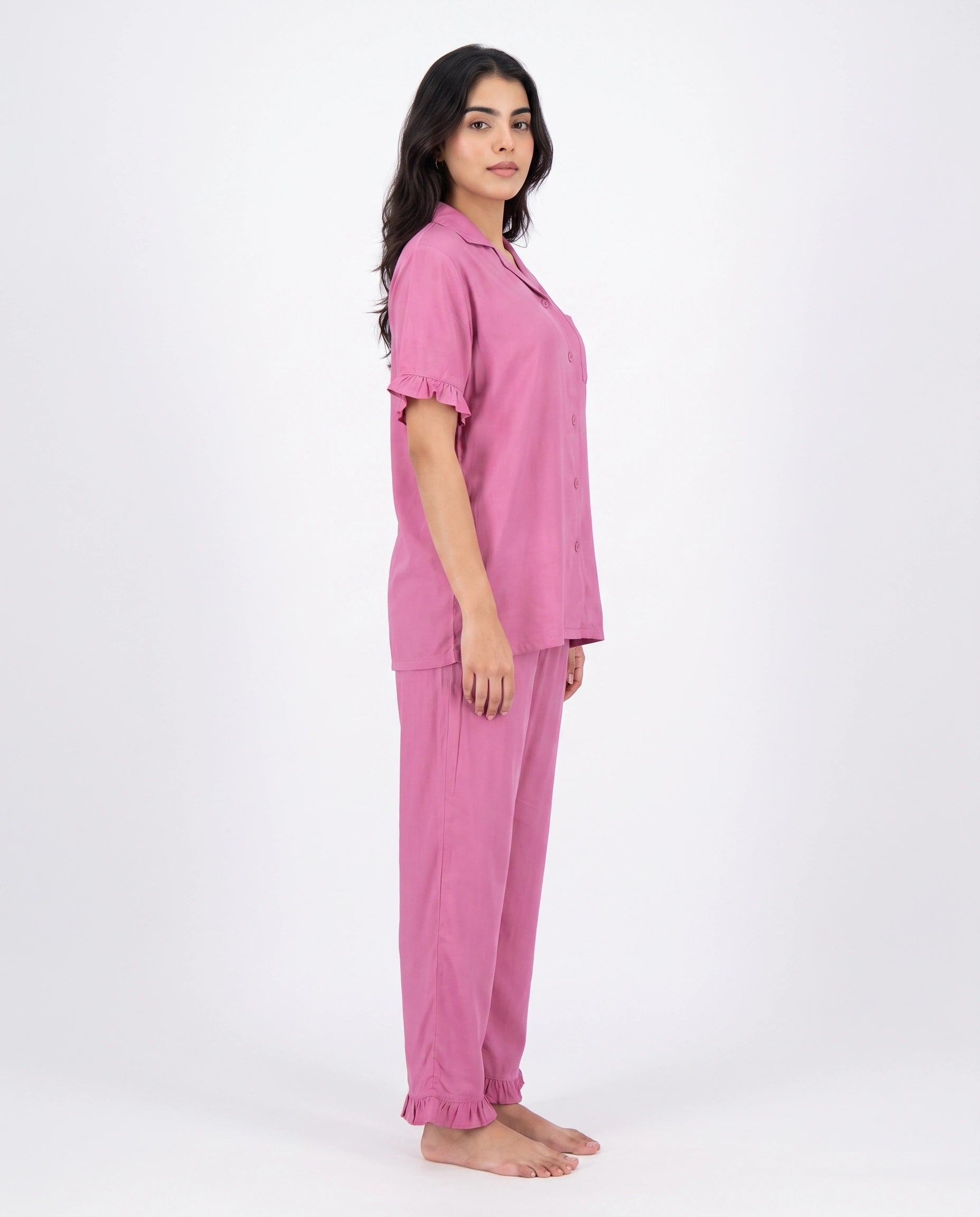 Half Sleeves PJ Set - Linen Comfort - Pink
