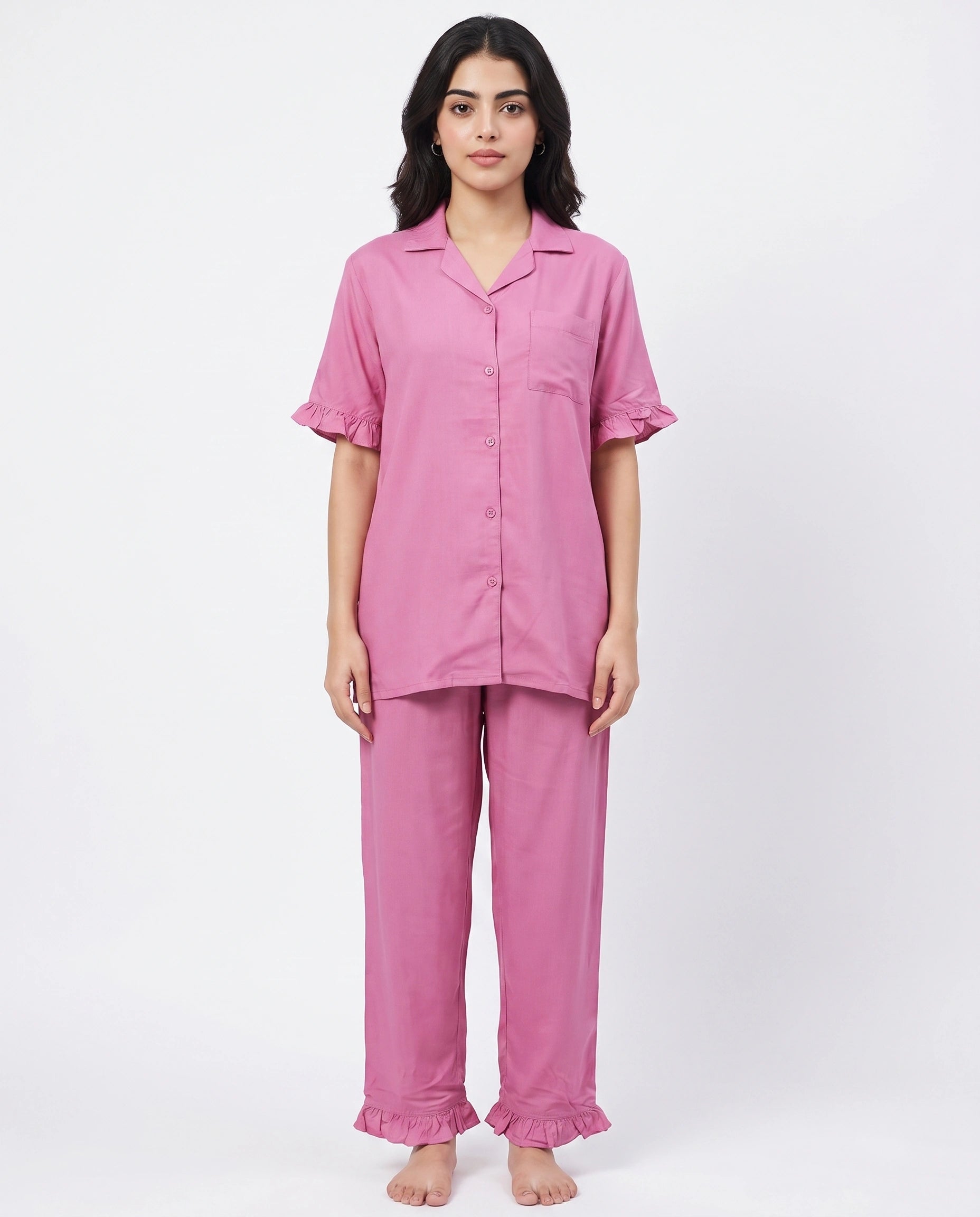 Half Sleeves PJ Set - Linen Comfort - Pink