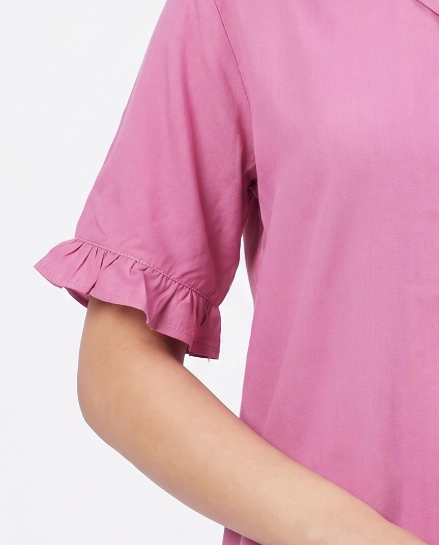 Half Sleeves PJ Set - Linen Comfort - Pink