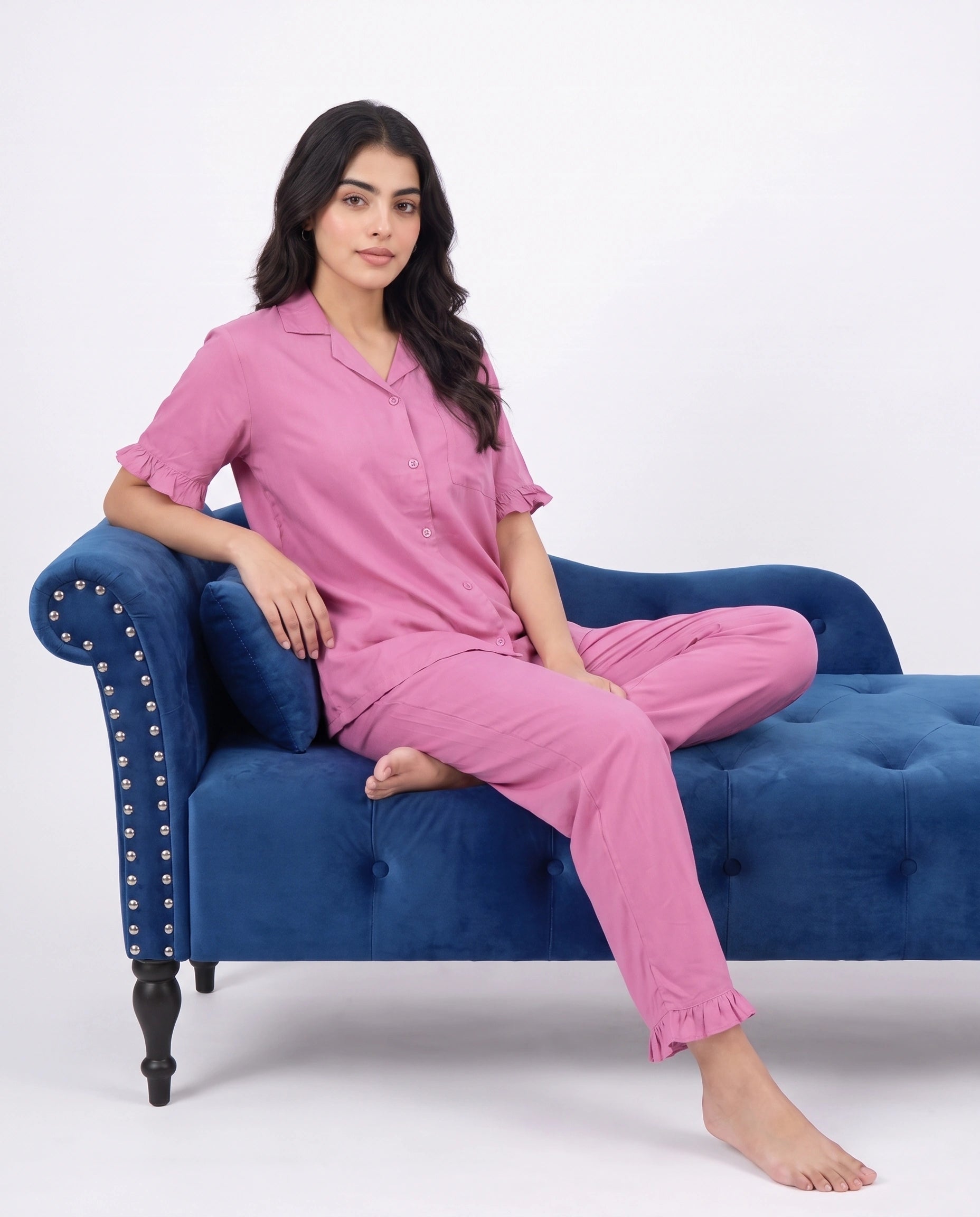 Half Sleeves PJ Set - Linen Comfort - Pink