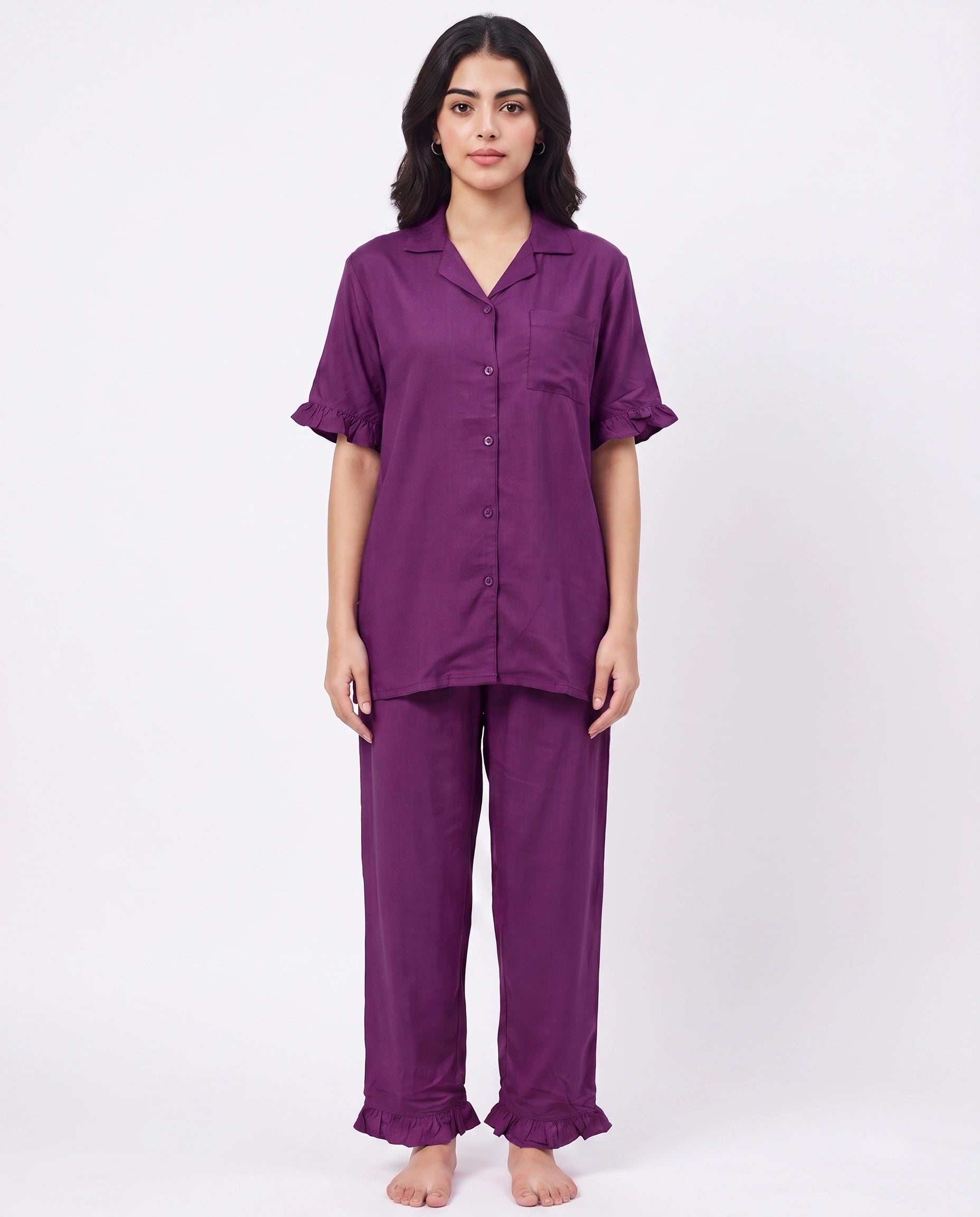 Half Sleeves PJ Set - Linen Comfort - Purple
