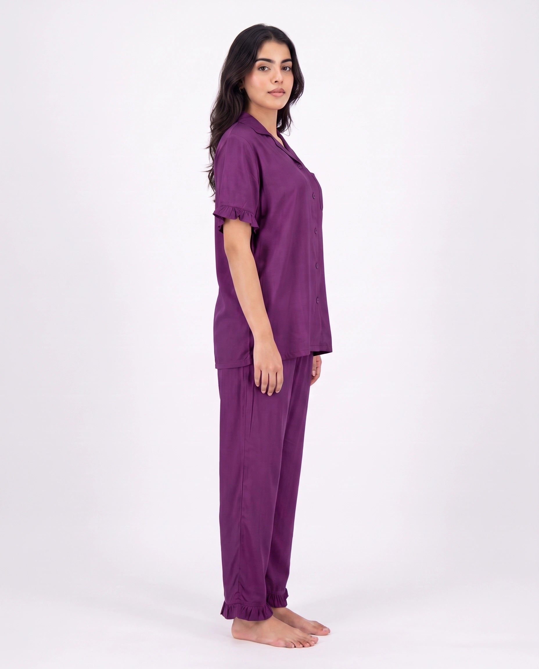 Half Sleeves PJ Set - Linen Comfort - Purple