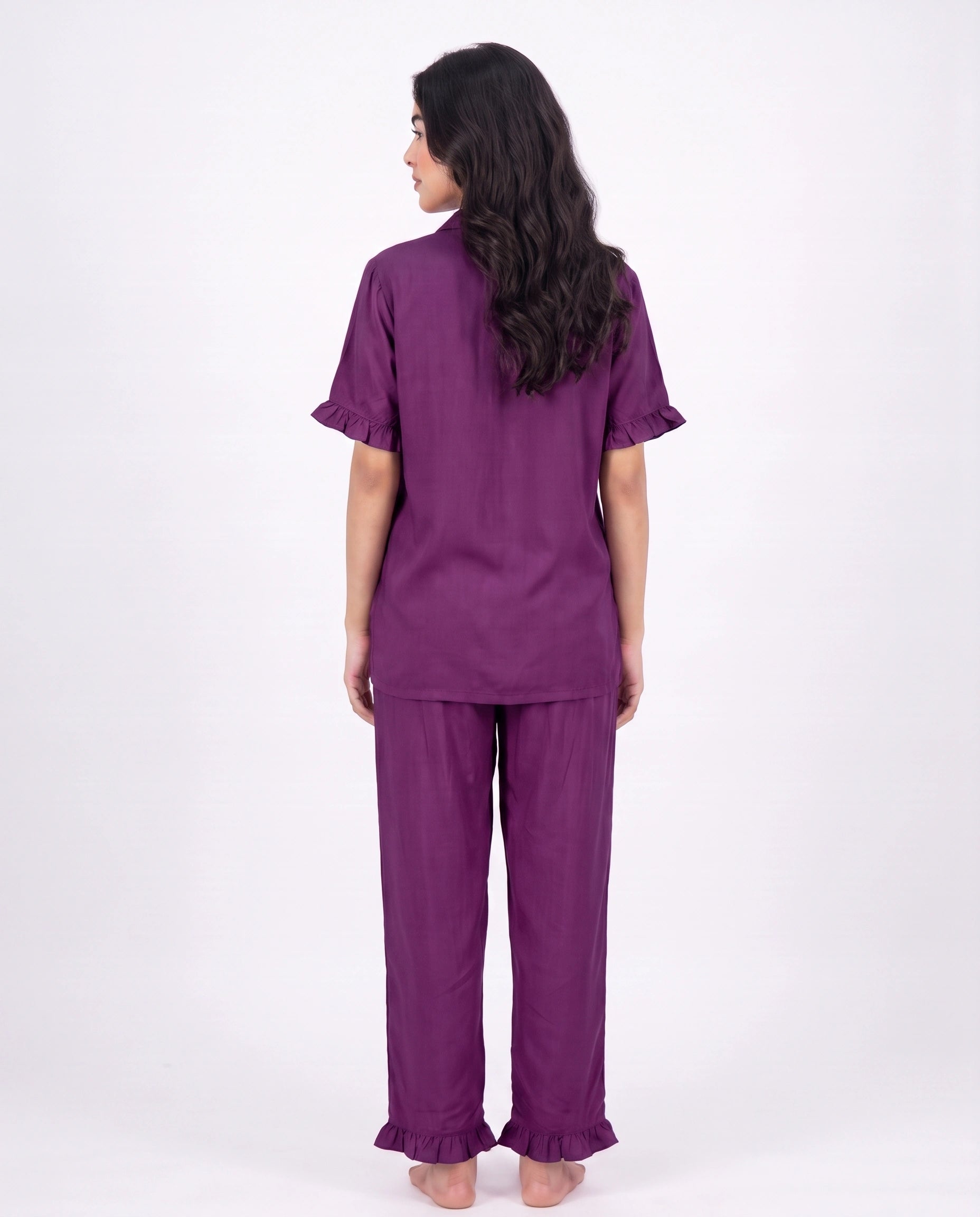 Half Sleeves PJ Set - Linen Comfort - Purple