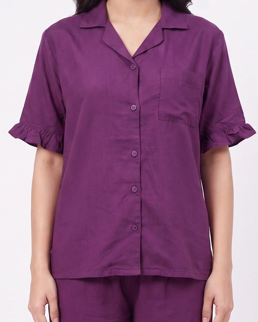 Half Sleeves PJ Set - Linen Comfort - Purple