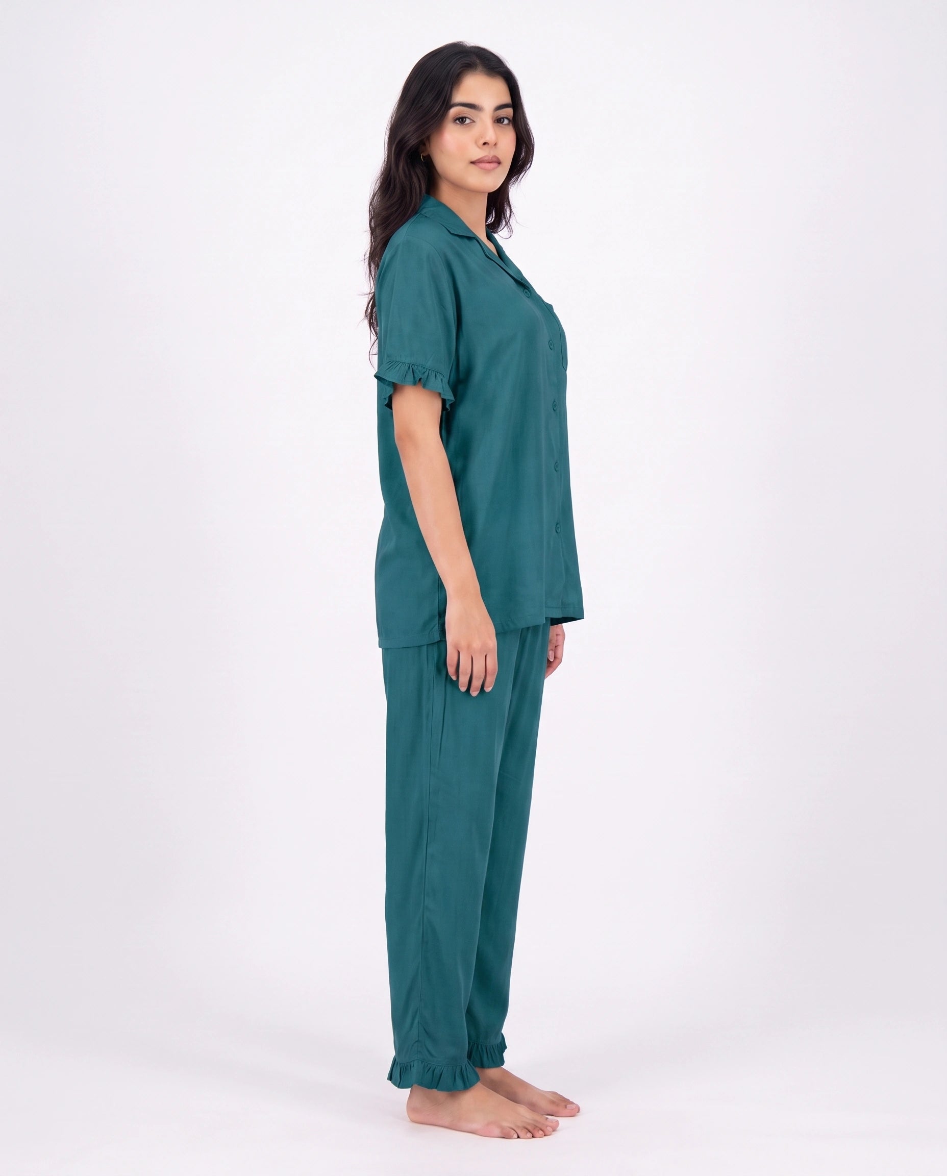 Half Sleeves PJ Set - Linen Comfort - Sea Green