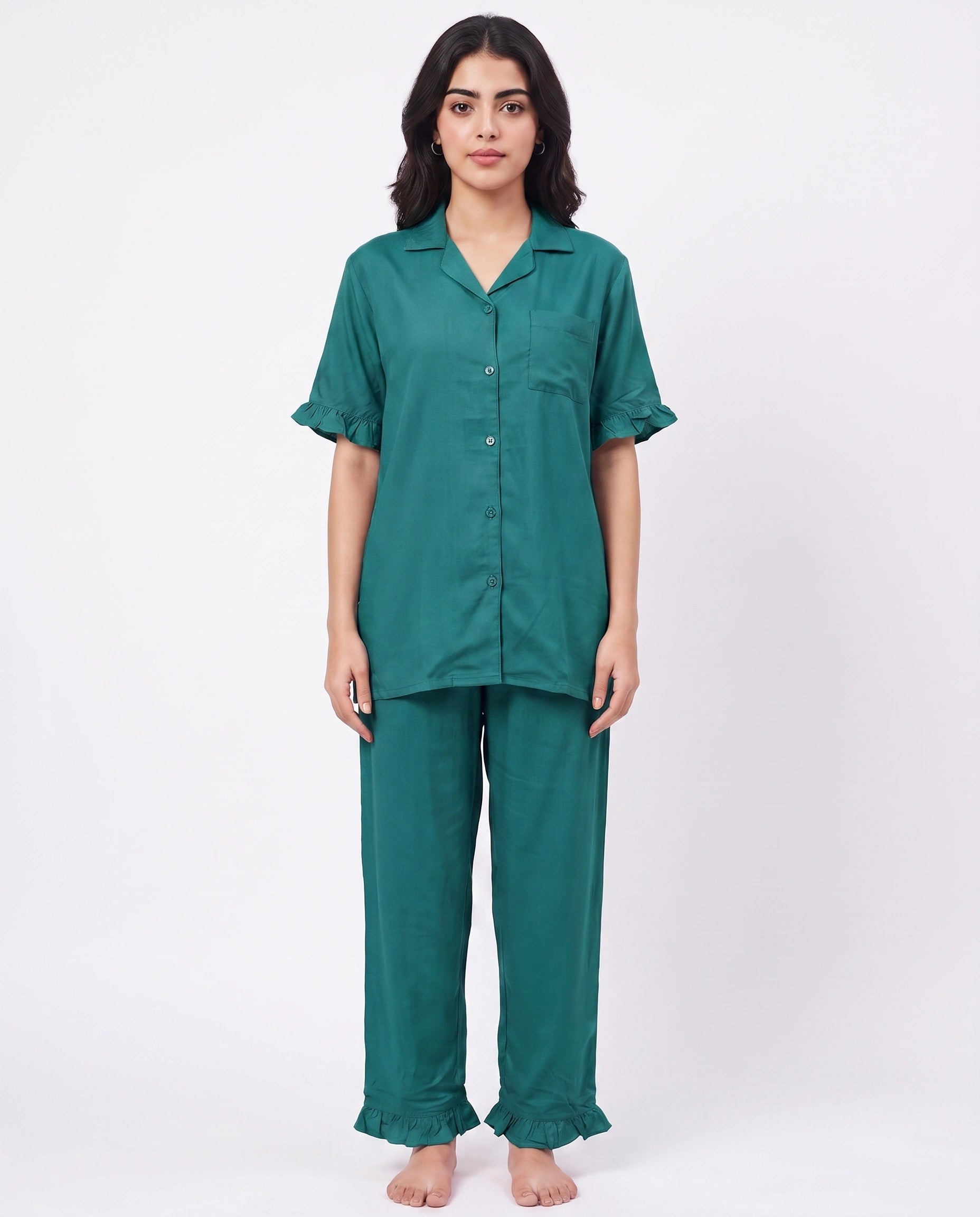 Half Sleeves PJ Set - Linen Comfort - Sea Green