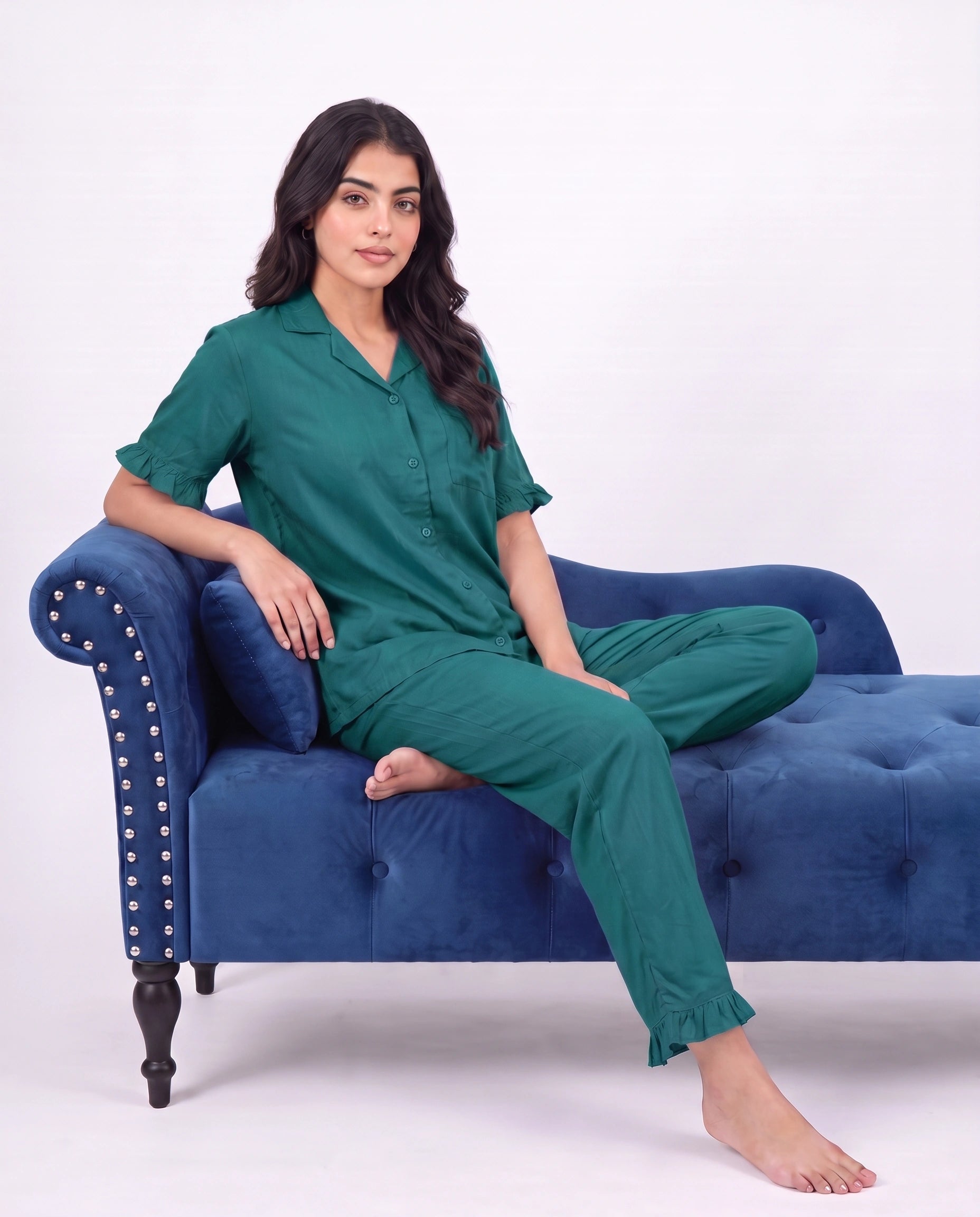 Half Sleeves PJ Set - Linen Comfort - Sea Green
