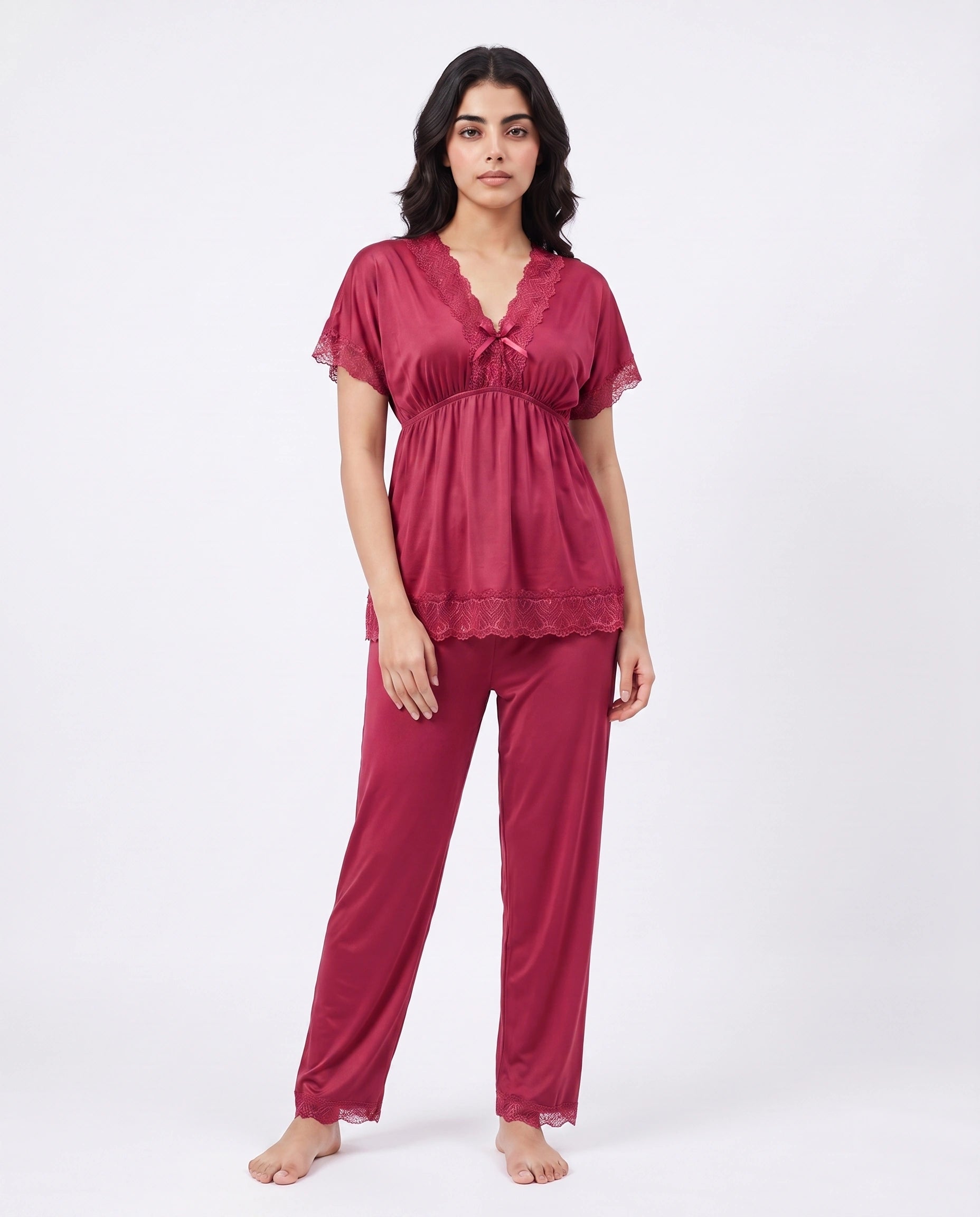 Silk PJ Set - Ethra - Maroon