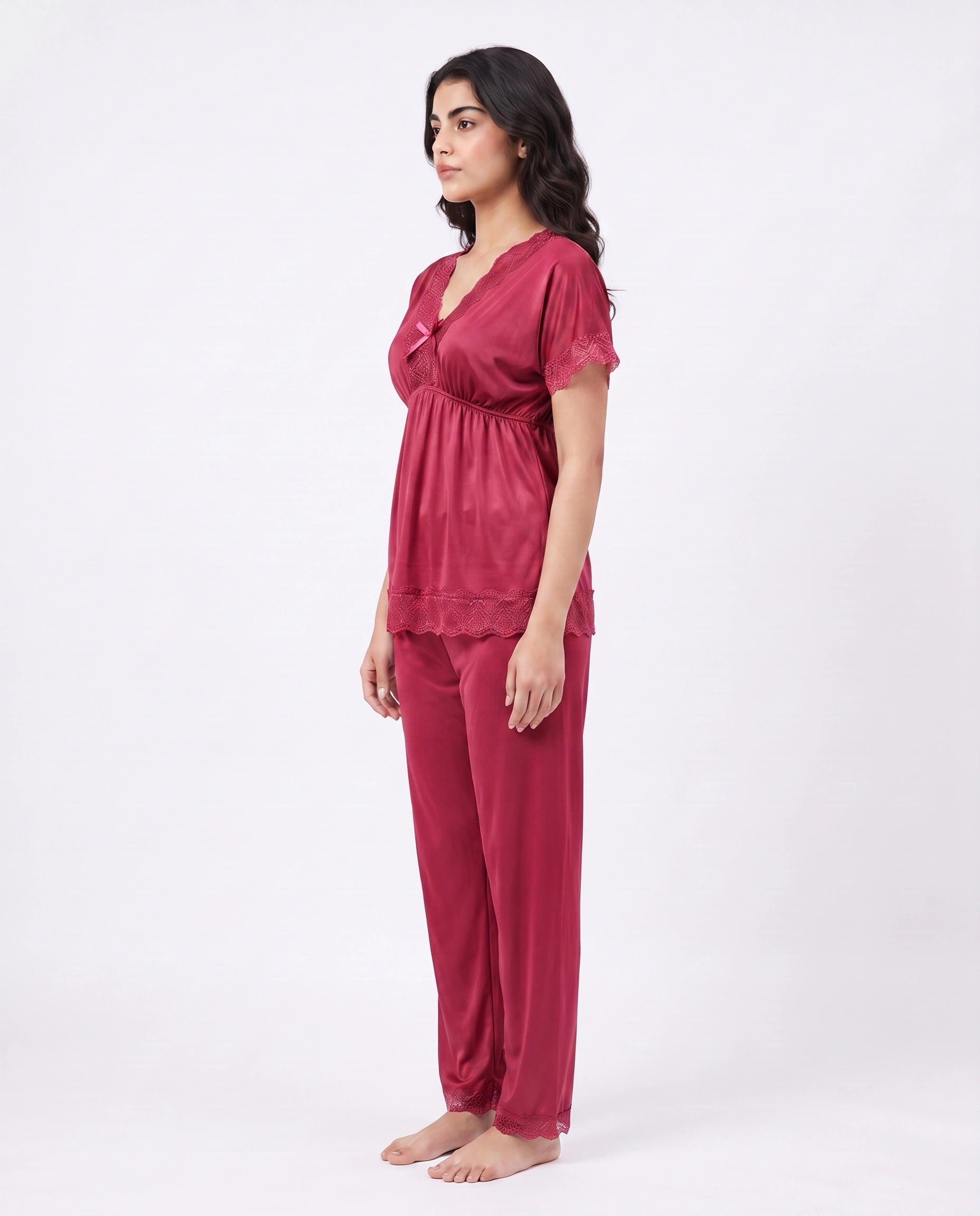 Silk PJ Set - Ethra - Maroon