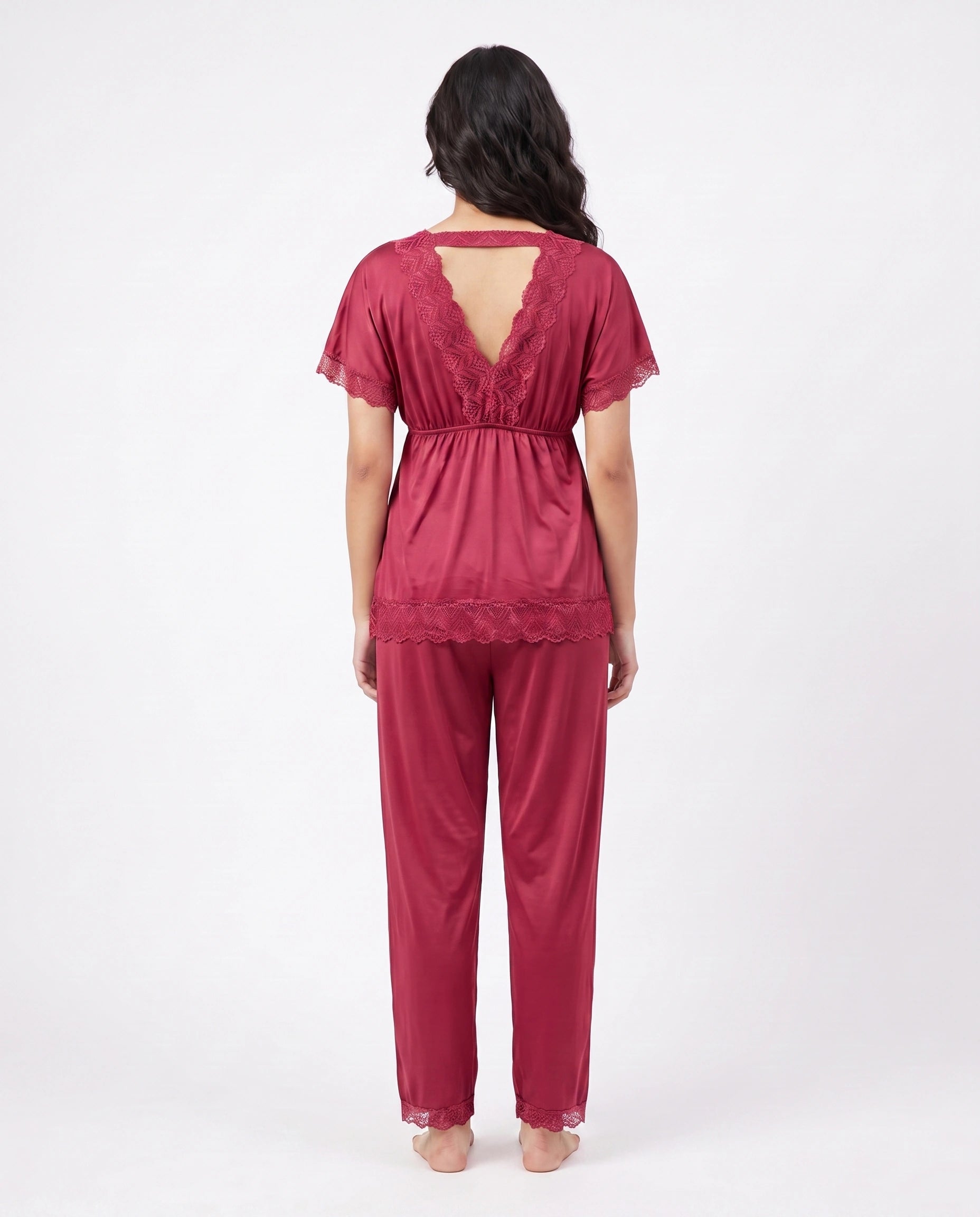 Silk PJ Set - Ethra - Maroon