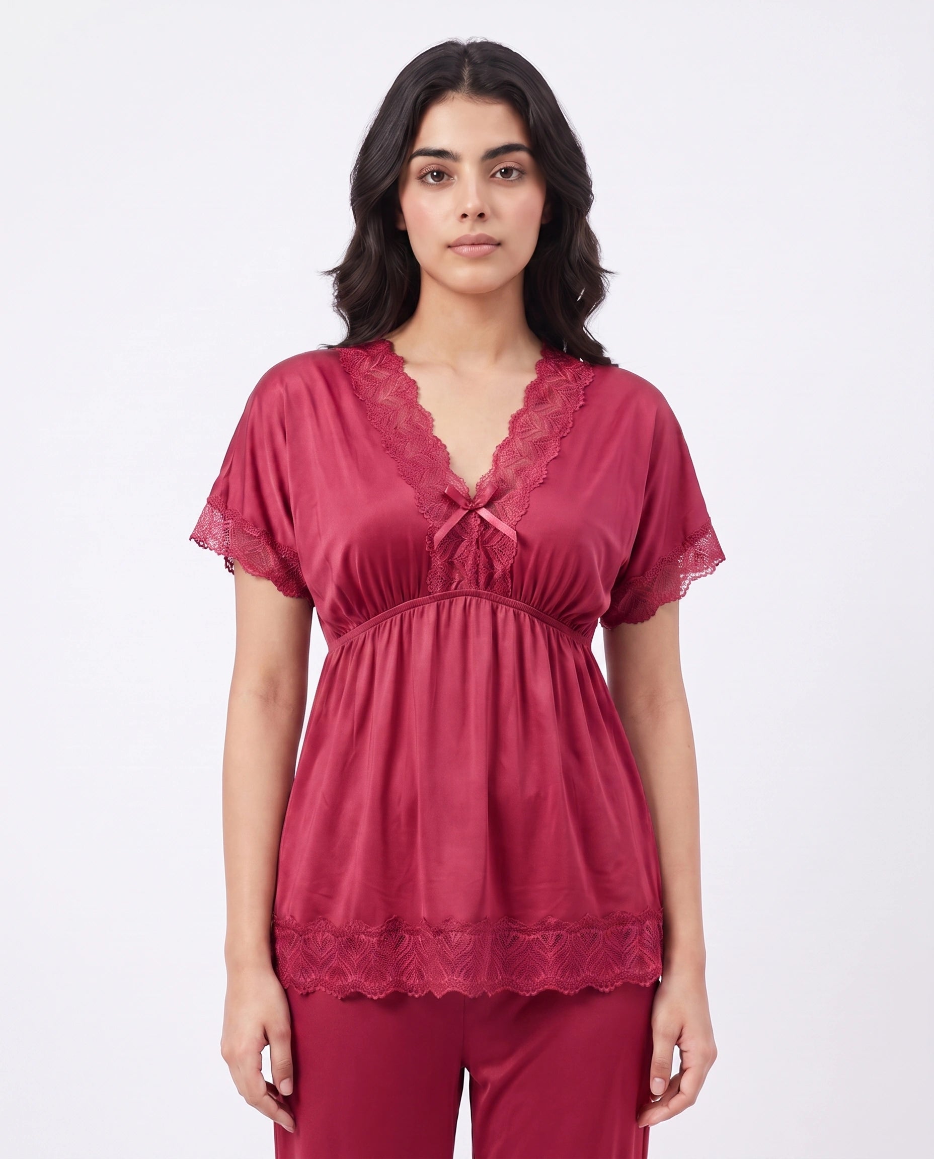 Silk PJ Set - Ethra - Maroon
