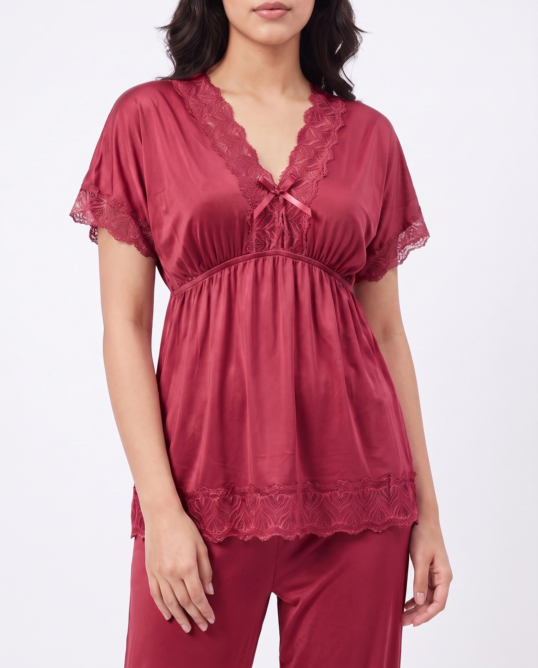 Silk PJ Set - Ethra - Maroon