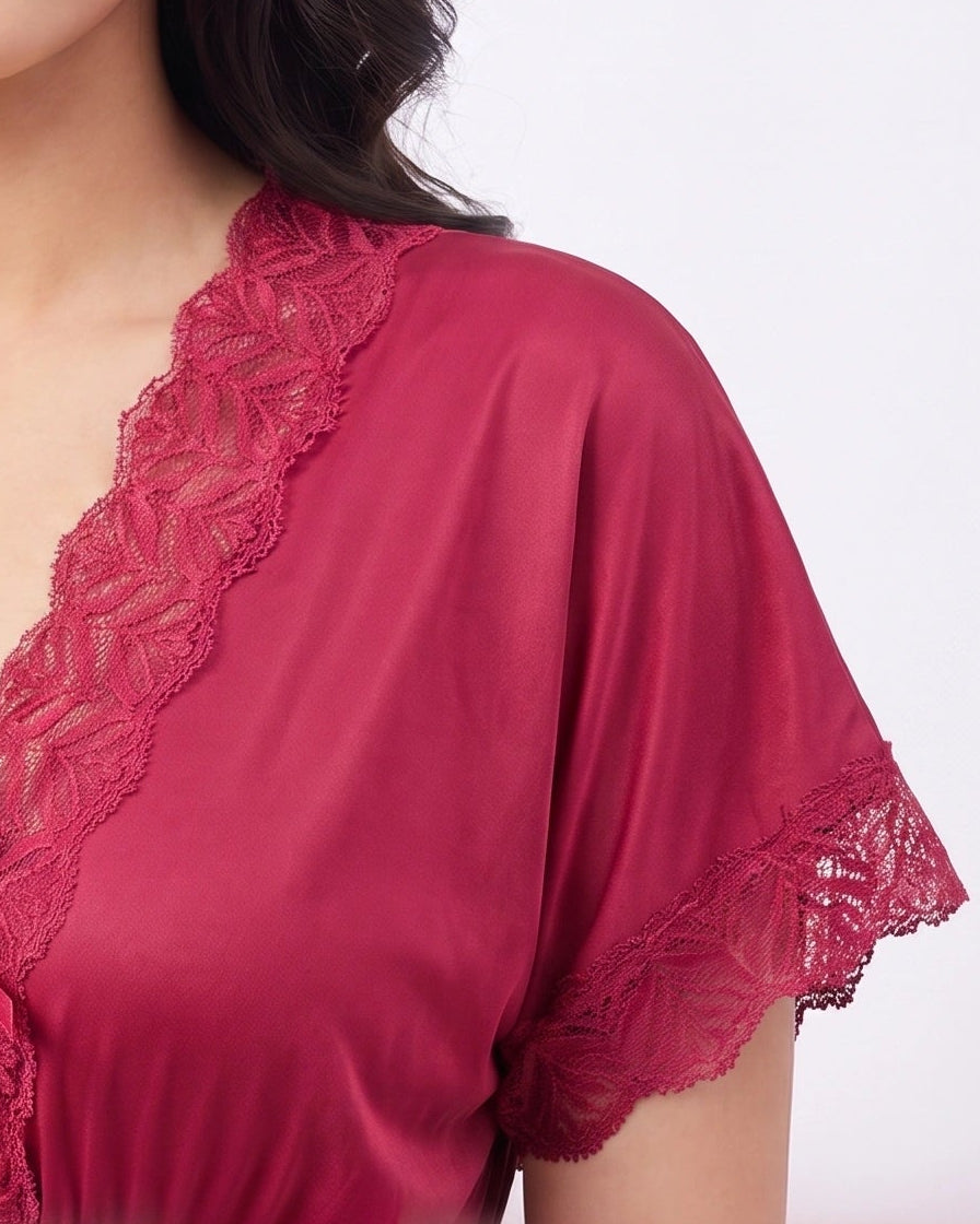 Silk PJ Set - Ethra - Maroon